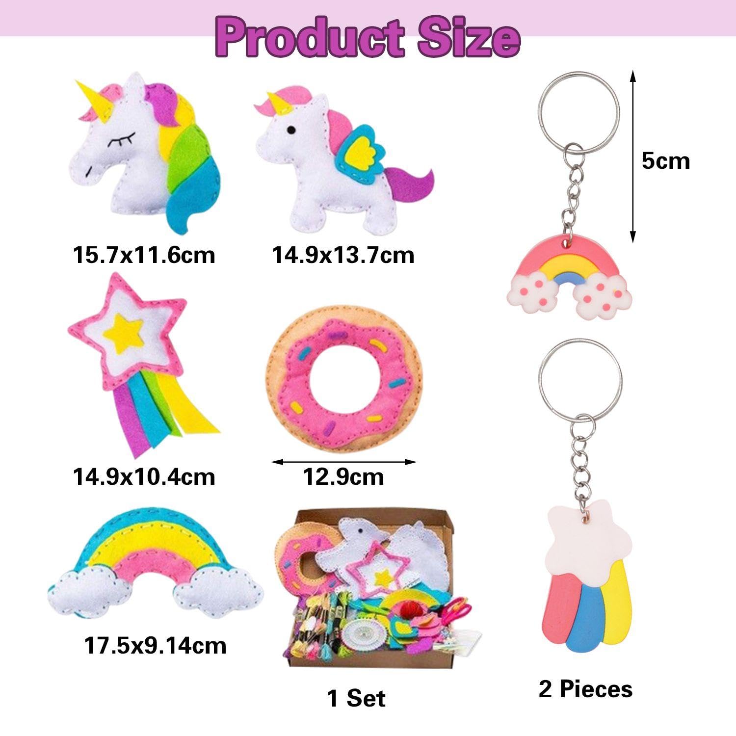 WUFGWBD 1 Rainbow Horse Sewing Set, 2 Pieces Rainbow Horse Keychains, Diy Craft Sewing Accessories - Image 2