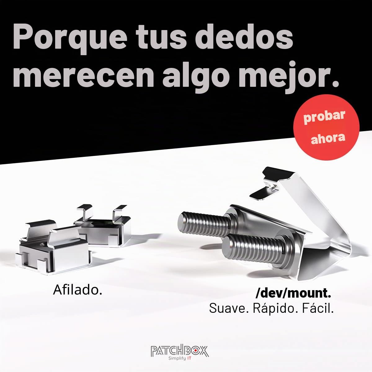 /Dev/Mount Paquete de 50 - Alternativa a Las Tuercas enjauladas de PATCHBOX, Sustituto de Tornillos de 19" Rack, más fácil y rápido Que Las Tuercas enjauladas M6 para Montar Hardware