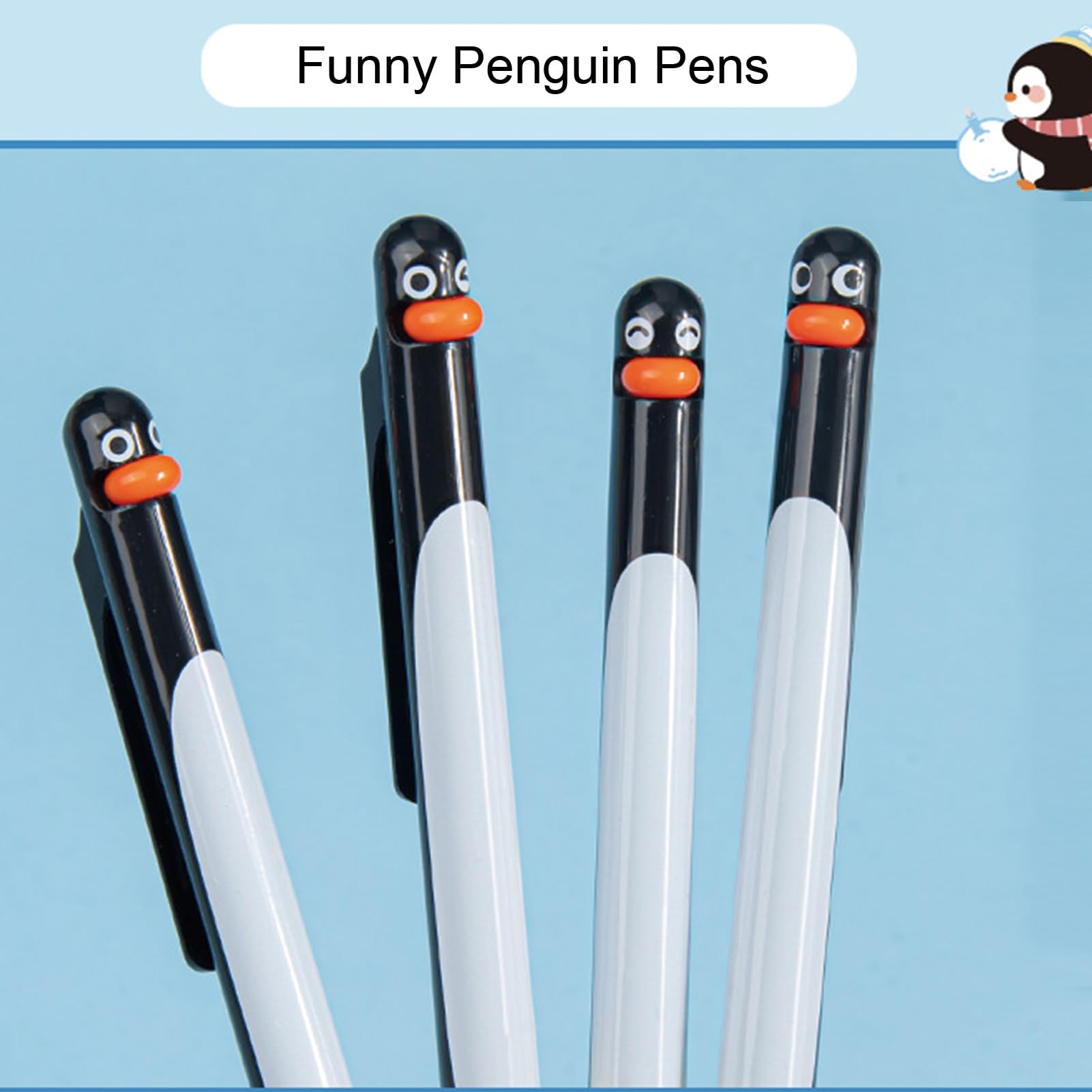 MOZXIRZ 4 penne gel retrattili a forma di pinguino, 0,5 mm, inchiostro nero, penne a forma di pinguino, stile kawaii, per ragazze, ragazzi, donne, uomini, ufficio, scuola (4 pezzi, pinguino)