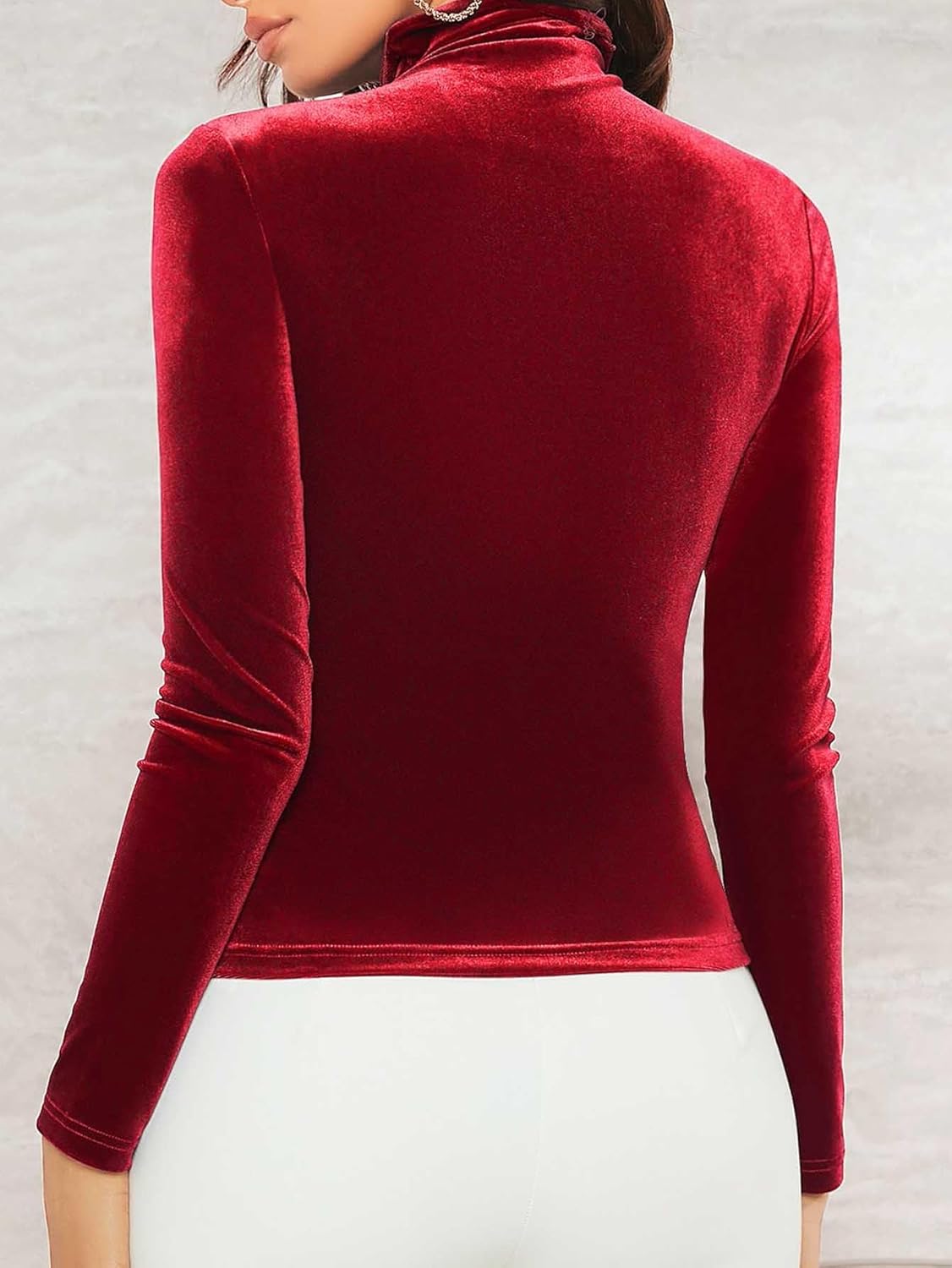 Floerns Women's Solid Long Sleeve Tshirt High Neck Party Velvet Tee Shirt - Image 2