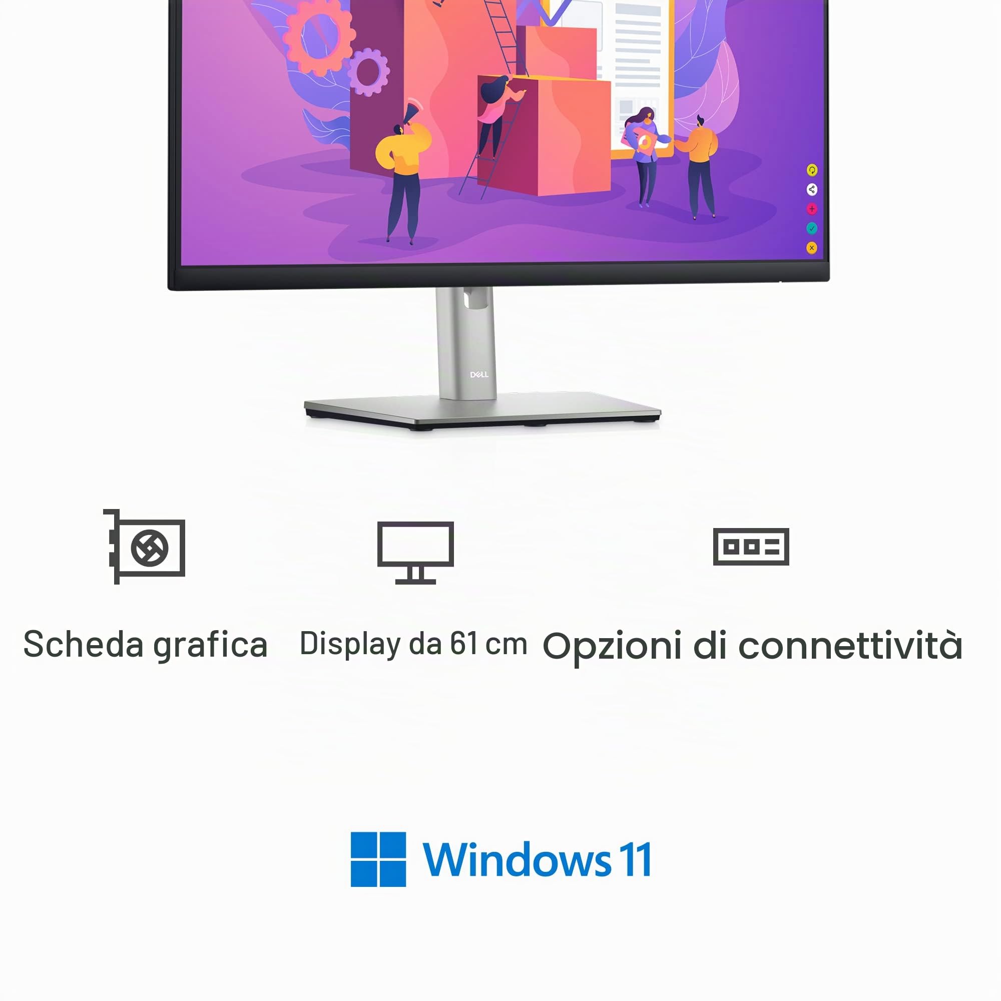 Dell P2422H 24" Full HD (1920x1080) Monitor, 60Hz, IPS, 5ms, 99% sRGB, DisplayPort, HDMI, VGA, 5x USB, 3 Anni di Garanzia, Nero