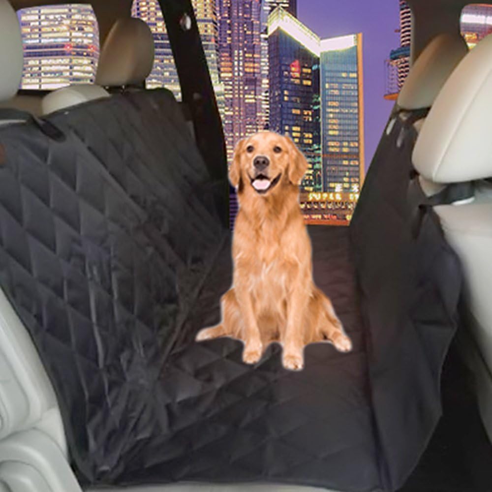 Pets Finer Dog Seat Cover - Nonslip Dog Seat Covers for Dogs - Secure Pet Seat Cover Protects the Upholstery in Cars, Trucks and Suvs - Universal Auto Seat Cover for Pets Compatible with Any Vehicle That Has Headrests bonus Adjustable 19.7"-31.4" Seat Belt (Large, Black)