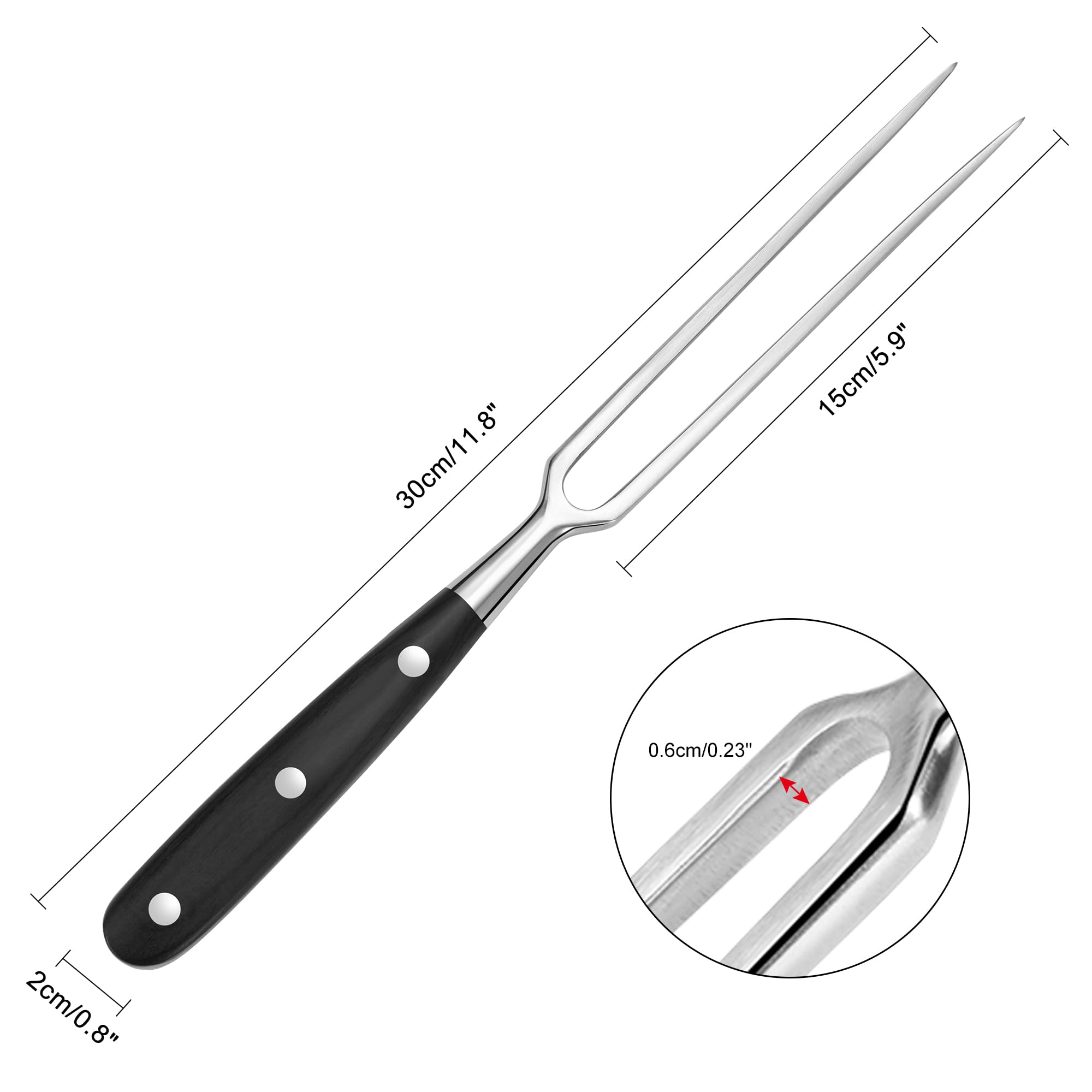 Grande fourchette à viande avec poignée en bois, 30 cm en acier inoxydable à deux dents pour la cuisson de la viande, kitcen, barbecue, poulet, dinde, bœuf, noir