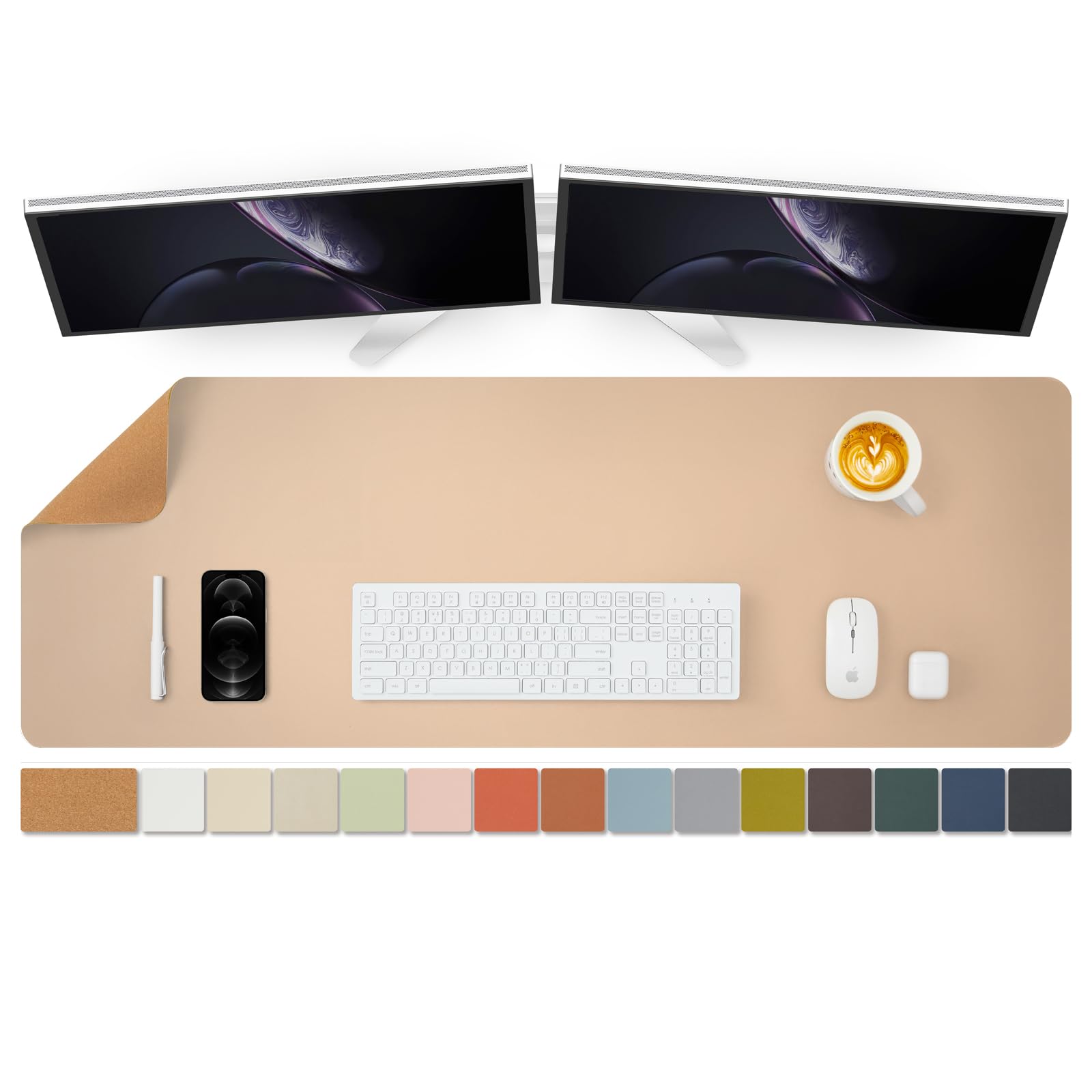 Large Cork Desk Mat - 47.2"x 17" Desk Pad for Office and Home - Ideal for Large Mouse Pad and Desk Mats on Top of Desks(Apricot)