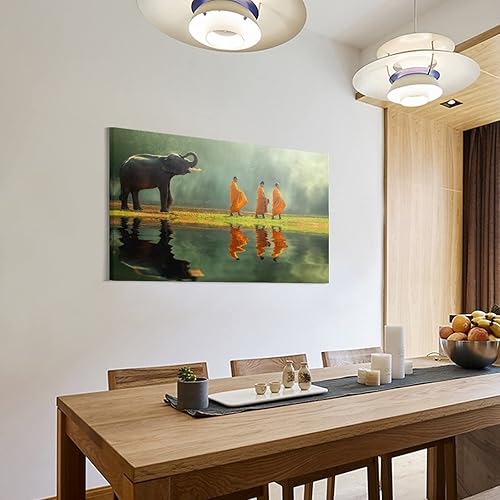 Miniatura 3 de Póster estético de la habitación, monje y elefante, viven en paz, pinturas artísticas de pared, lienzo, decoración de pared, decoración del hogar,