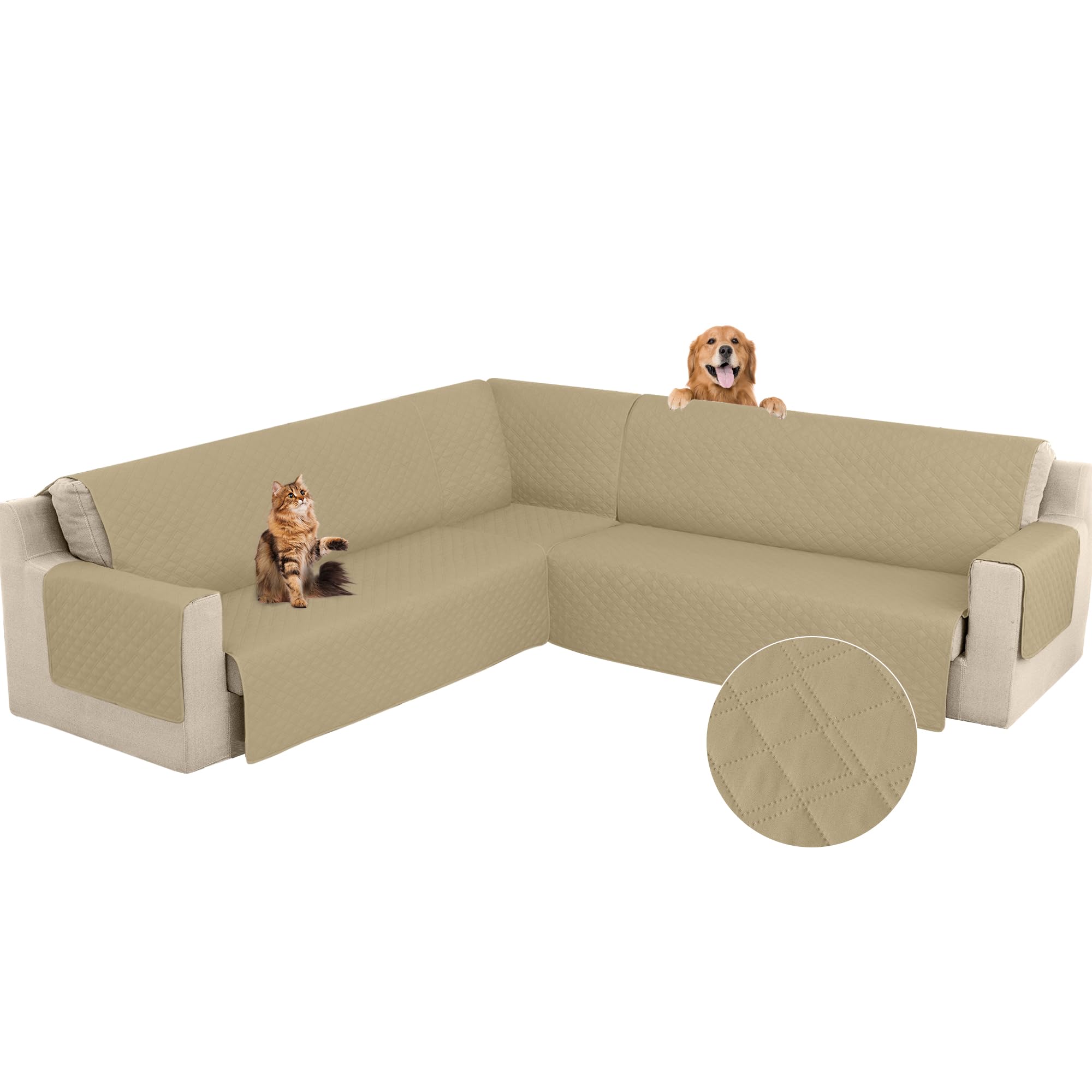 Arfntevss Corner Sectional Couch Covers for Sectional Sofa L Shaped Sofa Cover Washable Quilted Sofa Slipcover Non Slip U Shape Couch Cover Pet Dog