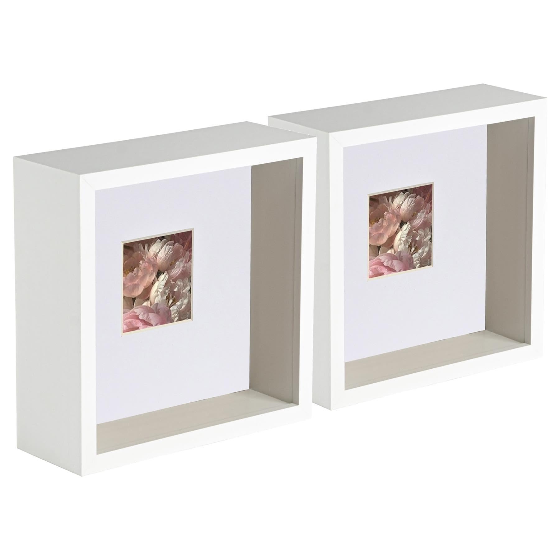 Nicola Spring White 5 Piece 6 X 6 3D Shadow Deep Box Photo Frame Set - Craft Display Picture Frame With 2 X 2 Mount