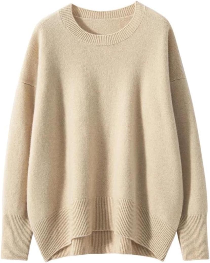 Women's Loose O-Neck Cashmere Sweater Soft Lazy Thick Pullover