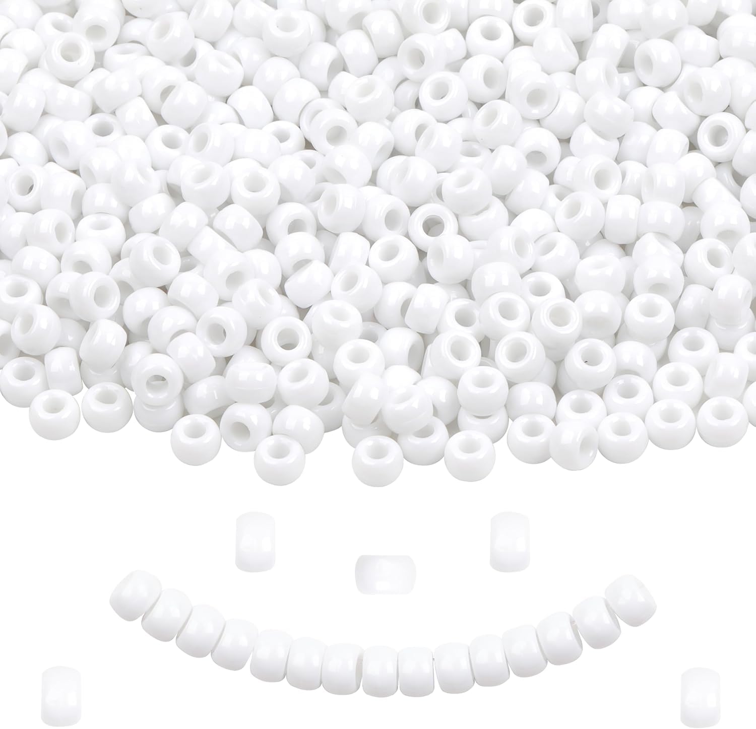 UCLEVER 1000pcs Pony Plastic Beads for Bracelet Making White Beads for Hair Braiding DIY Crafts, Kandi Jewelry
