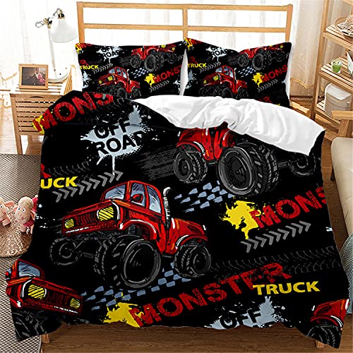 Eveone Toy Construction Vehicle Duvet Cover Single/Double/Queen/King Size Sheets Pillowcase Set Car Funny Cartoon Car Childlike Creative for Kids Boy Girl Bedding 2/3/4PCS (Single-140 * 210cm-3pcs,4)
