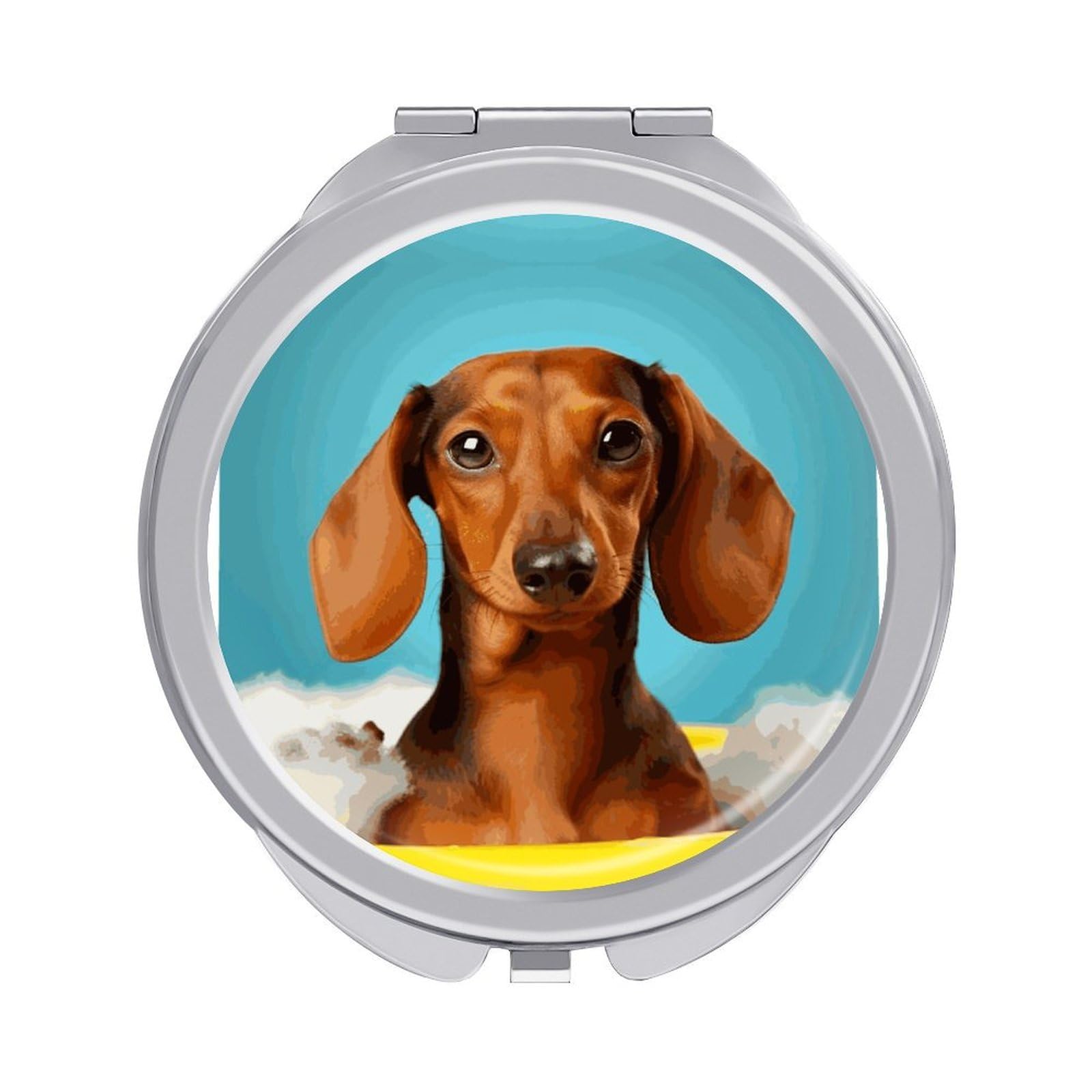JTREHY Dachshund Dog Makeup Mirror Portable Folding Mirror Compact Travel Mirrors 2-Sided Round Pocket Mirrors Cute Handheld Beauty Mirror for Handbag Purse for Women Gift