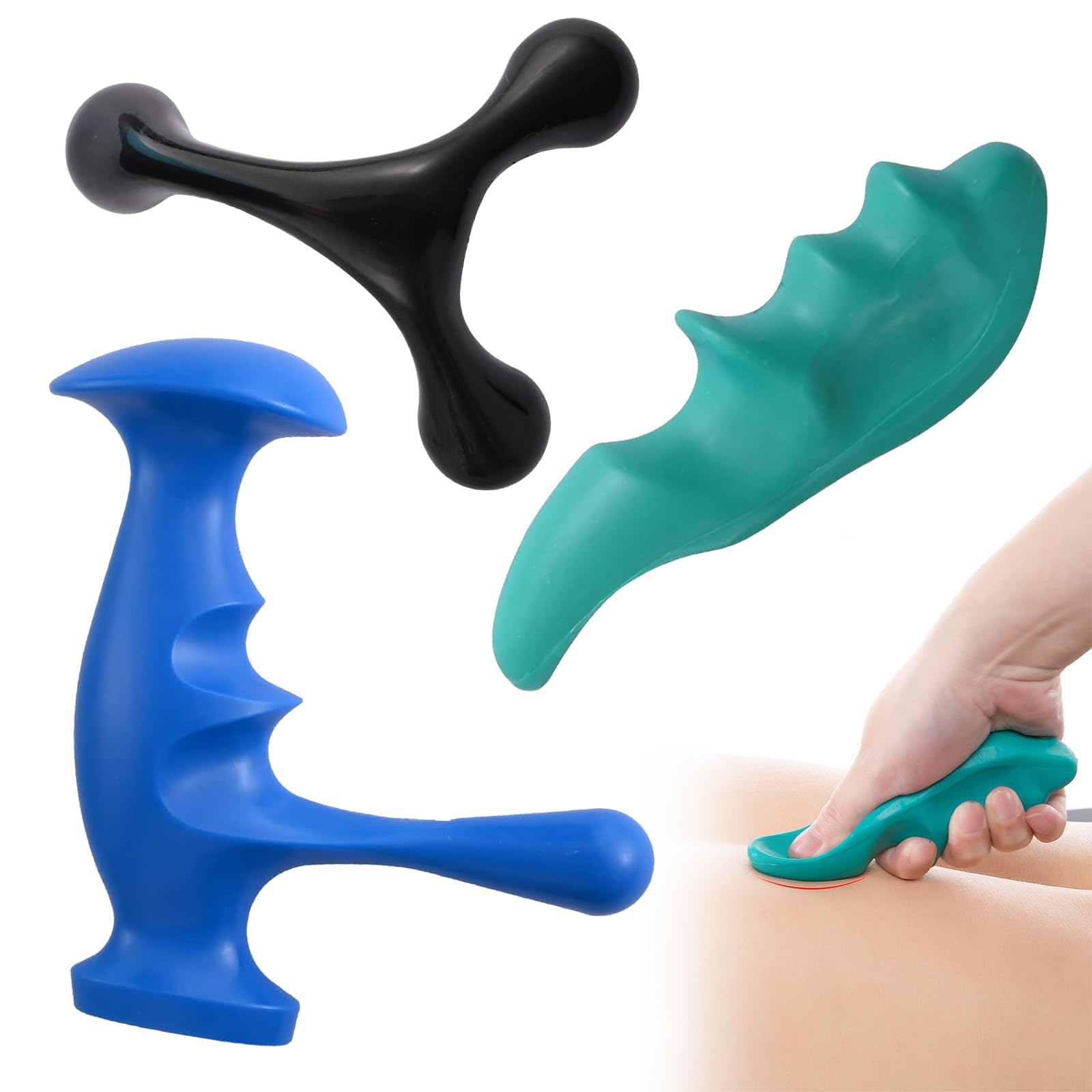 Manual Trigger Point Massage Tool and Thumb Saver for Full Body Deep Tissue Massage, Set Include 1 Green Thumb Protector Tool 1 Palm Urchin Massage Tool Hand Held 4-Legged Massage Knobs-image-6