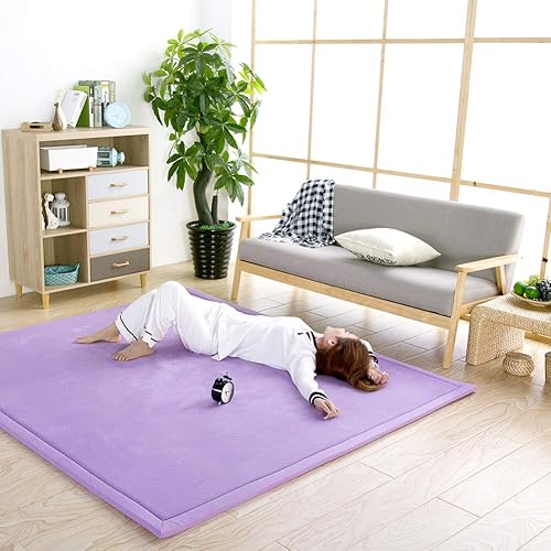 Miniatura 4 de Alfombra de terciopelo coral para juegos, alfombra de gateo para guardería, bebé, habitación de niños, tapete de yoga (violeta, 6.6 x 8 pies)