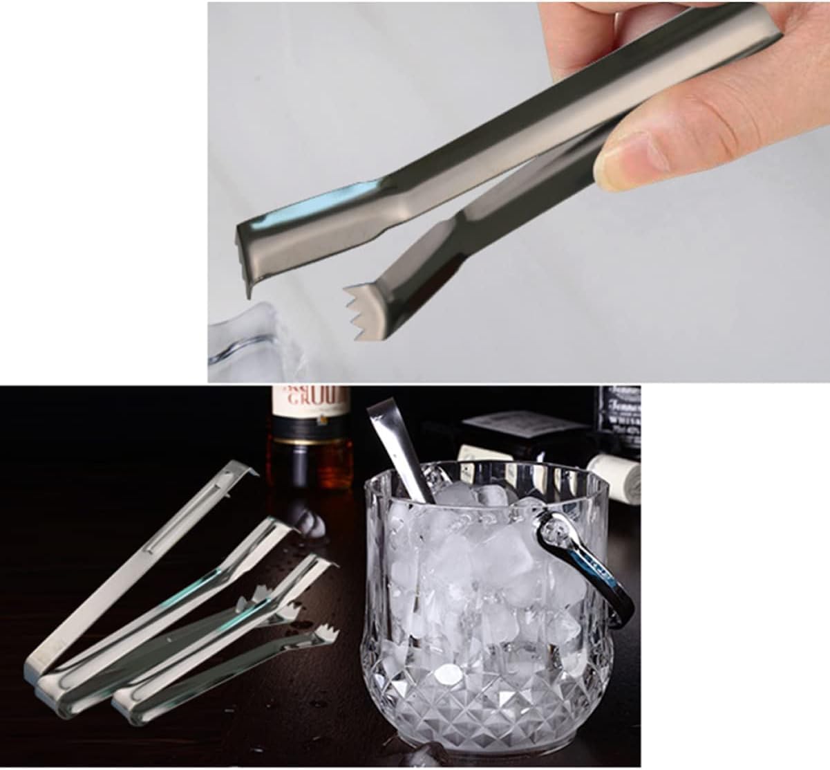 Clip Foods Sugar Mini Tool Small Home Coffee Steel Bar Cube Serving Supplies Cafe Silver Bread Cooking for Food Party Stainless Kitchen Barbecue Anti-Skid Ice Patterns Clips Tongs(Silverx3pcs