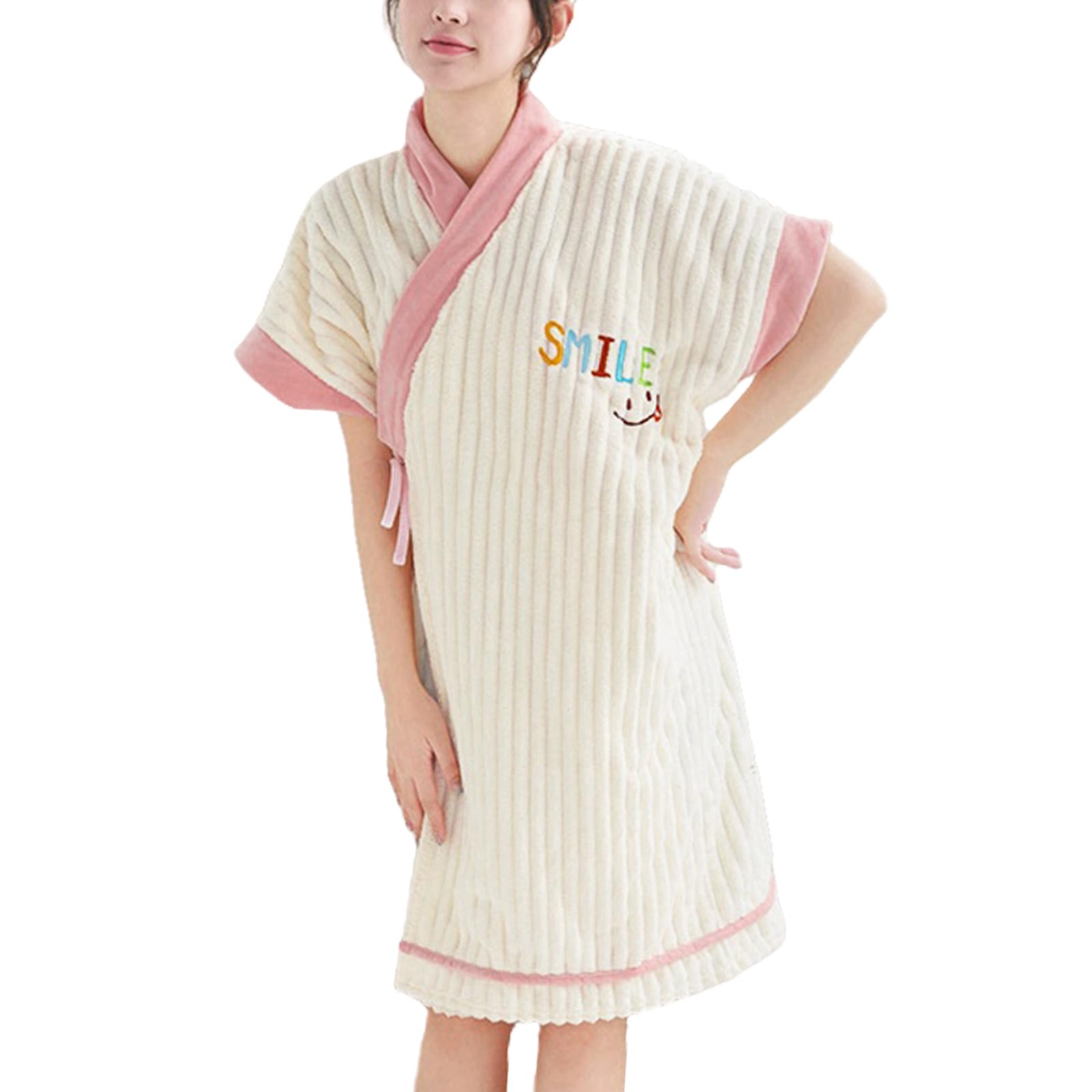 Women's Bathrobe, Gown, Fluffy, Room Wear, Open Front, Short Sleeve, Thick, Plain, Soft, Lightweight, Stylish, Comfortable, Skin-friendly, Firmly Absorbent, Wearable Blanket, Large Size, Pink Free size