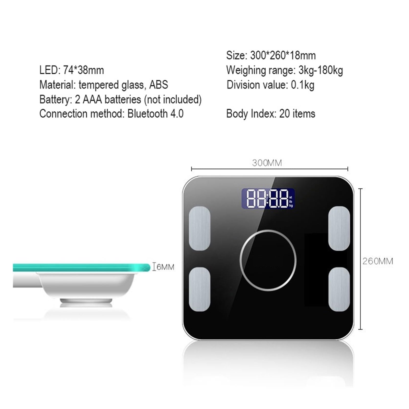 Báscula Inteligente For Grasa Corporal, Digital For Baño, De Peso For Suelo, Bluetooth, Balanza Electrónica Preciso FáCil De Leer(White)