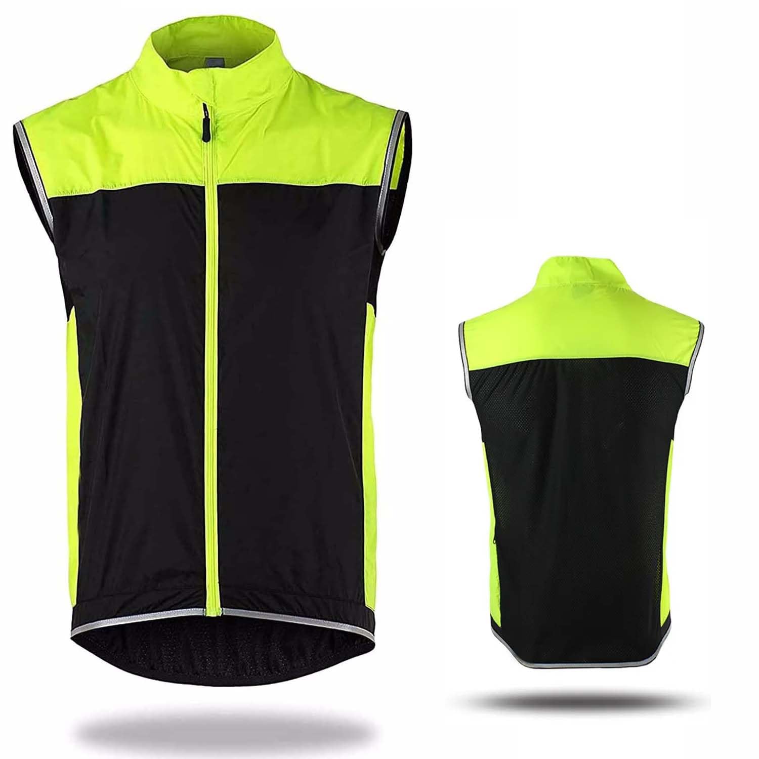 SIDHU Gilet da Ciclismo Uomo Donna Gilet da Corsa Riflettente Senza Maniche Giacca Impermeabile Antivento Hi Vis MTB Gilet da Ciclismo Leggero E Traspirante per Ciclismo Jogging,Green-XL
