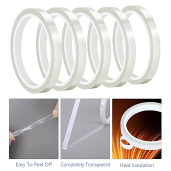 5 Rolls Heat Resistant Tape 10mm x 30m Clear PET for Sublimation