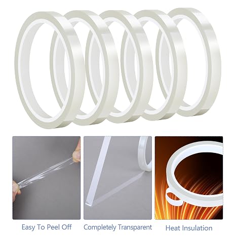 5 Rolls Heat Resistant Tape 10mm x 30m Clear PET for Sublimation