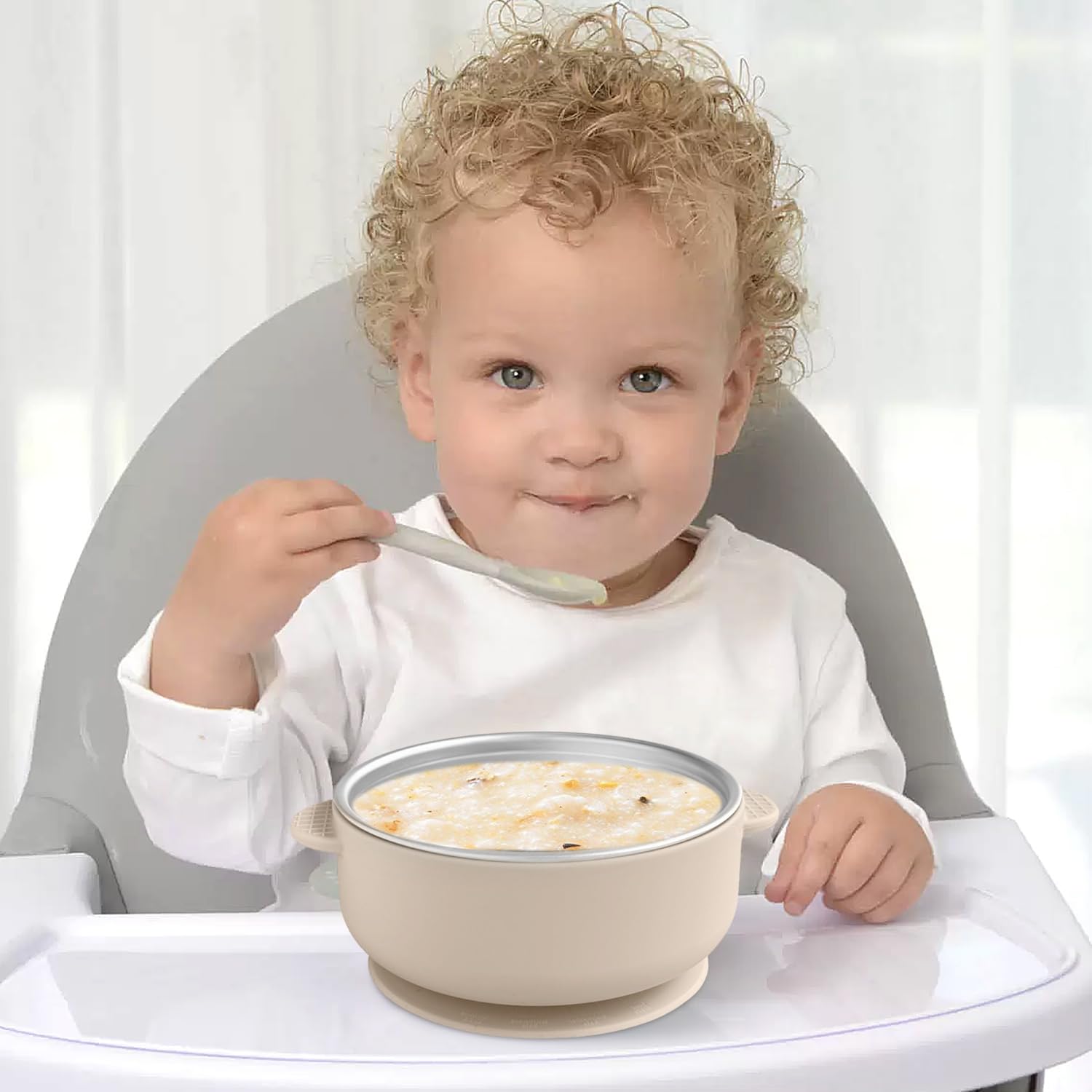 Lot de 4 Bols à Ventouse pour Bébé en Acier Inoxydable, Bols Anti-BrûLures 2 En 1 BéBés, Bol Antidérapant avec Revêtement en Silicone pour Enfants, Vaisselle Bebe Bol, Sans BPA (Mehrfarbige-4)