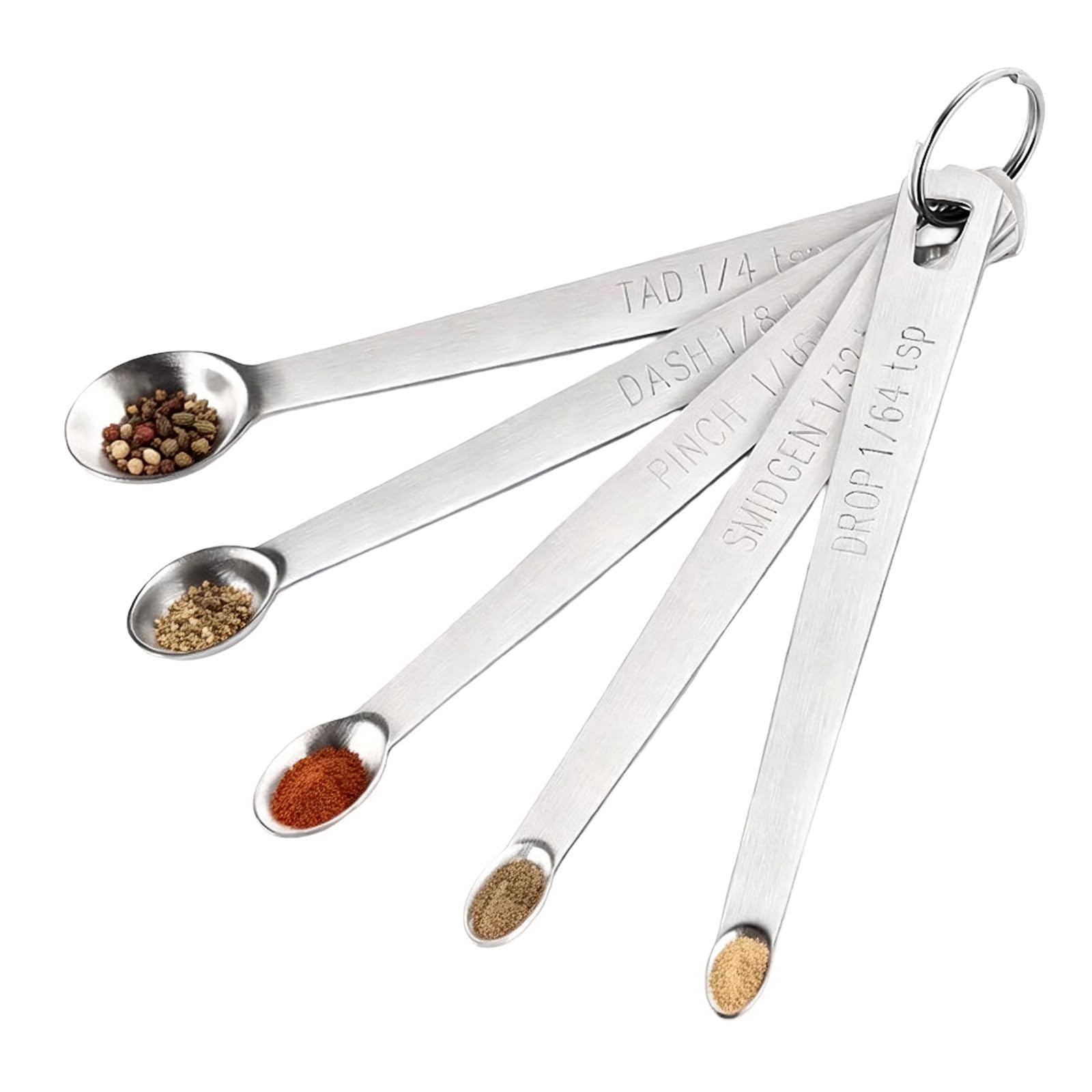 KinetiCore 5 Pcs Mini Measuring Spoons Set, Food Grade Stainless Steel Tiny Spice Scoops, 1/64 1/32 1/16 1/8 1/4 TSP Micro Measuring Spoons for Baking, Cooking, Spices, Kitchen Use