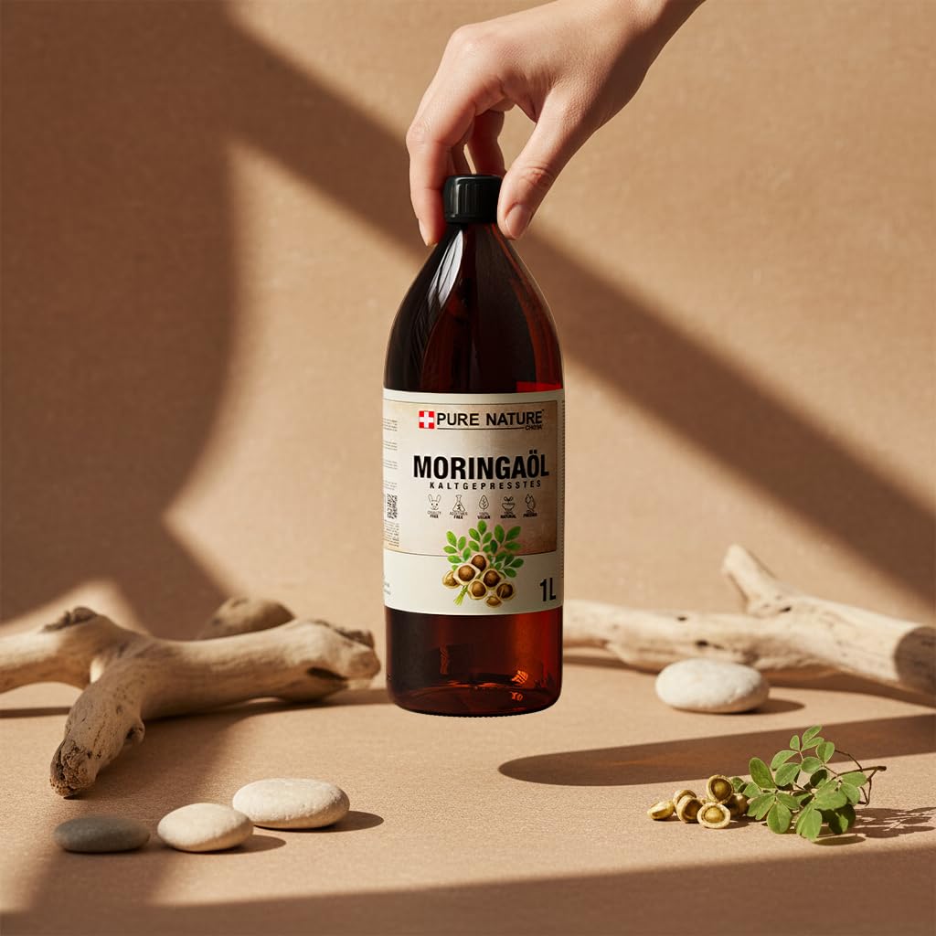 CHOSA Moringaöl 500 ml + Spender | Moringa Öl, Kaltgepresst, Unraffiniert, Veganes Hautpflegeöl, Feuchtigkeits, Pflege für Gesicht, Haut, Haar