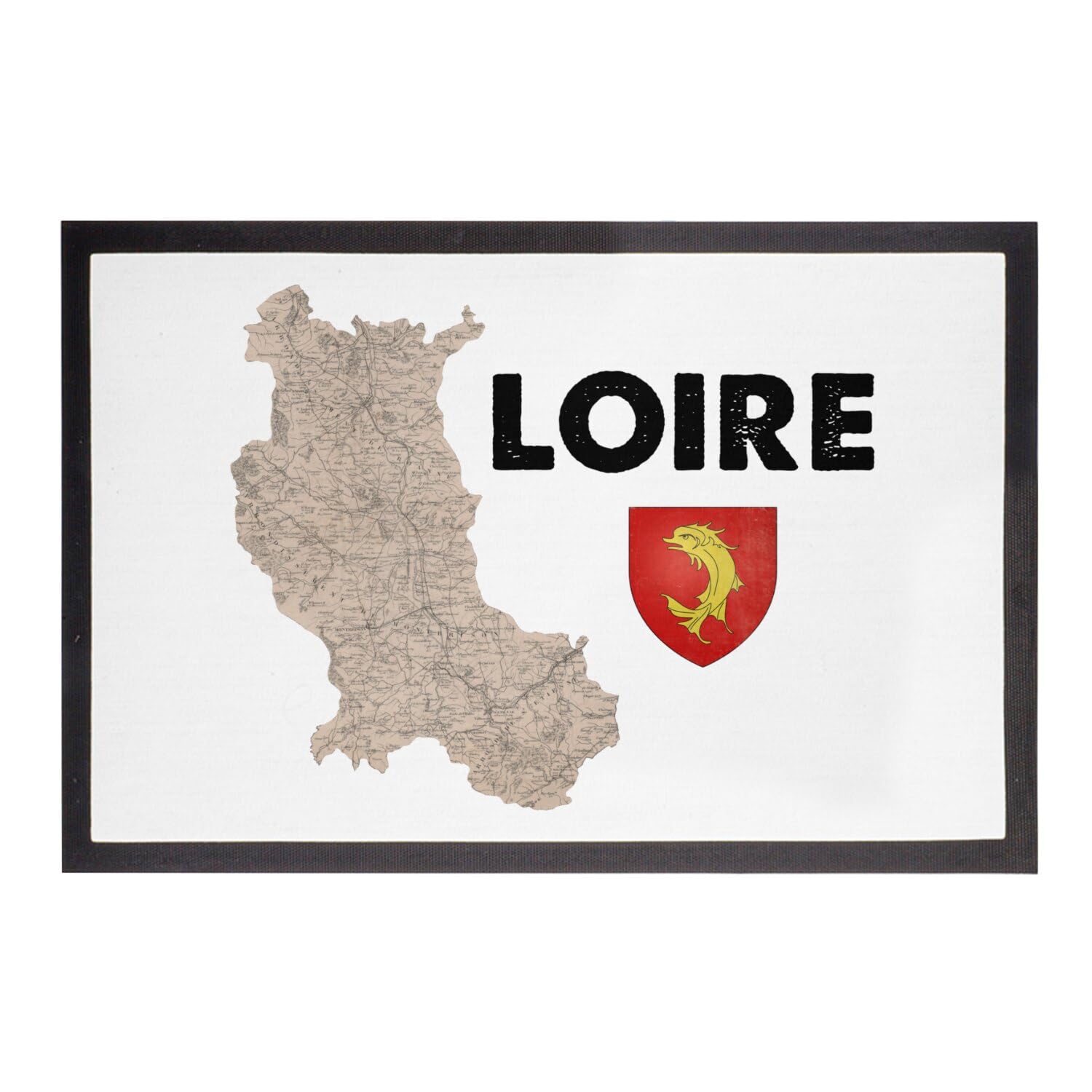 Paillasson Loire 42 Saint Etienne avec carte ancienne rare blanche de dimensions 60x40cm