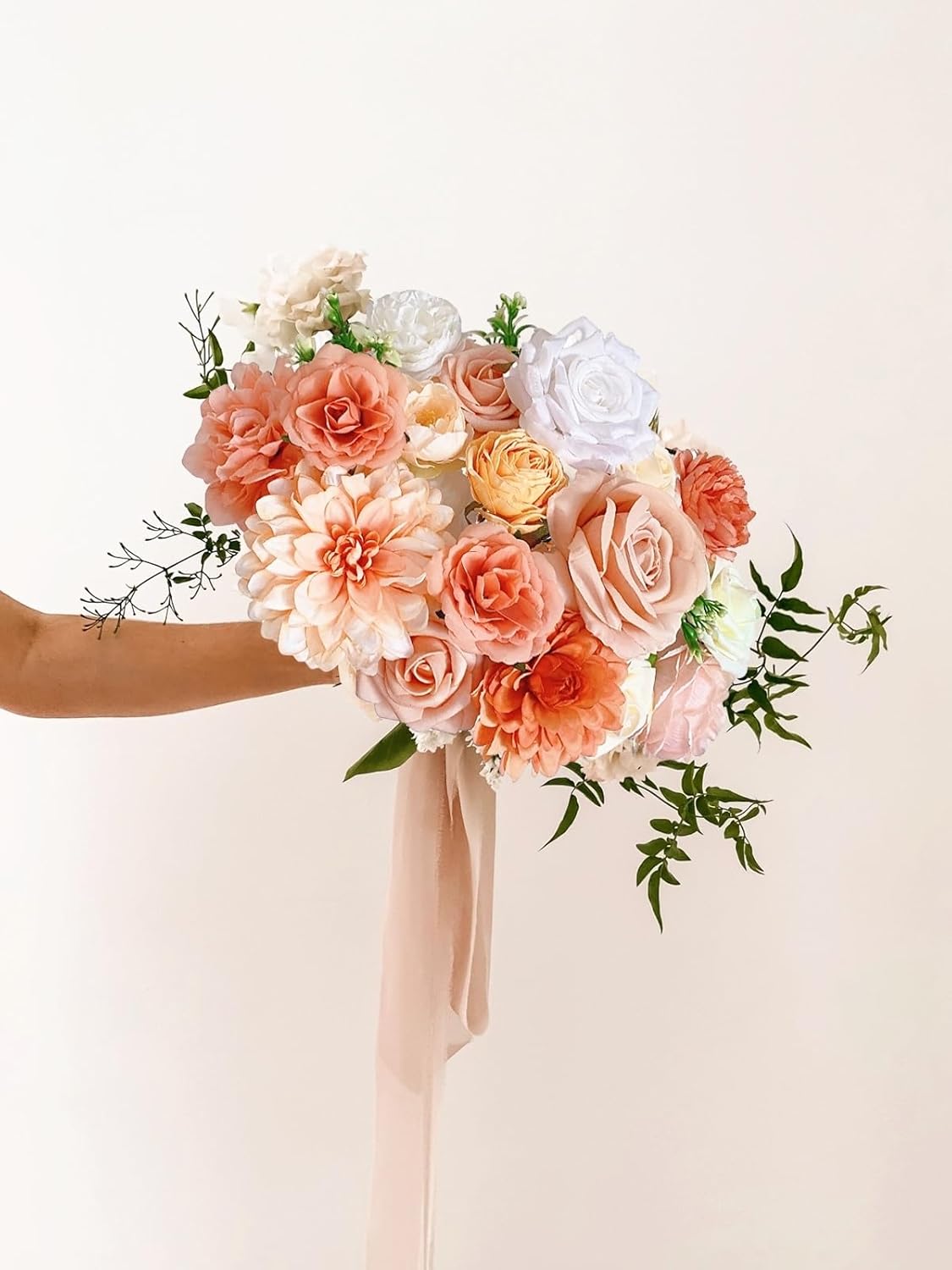 FACINOC Roses Artificial Flowers Orange Fake Flower with Stems for DIY Wedding Bouquets Bridal Baby Shower Centerpiece Table Decorations Silk Faux Floral Arrangements for Party Home Decor Indoor Peach