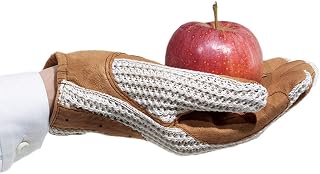 Ovation Horseshoe Crochet Back Riding Gloves with Leather Palm, Tan Medium - Breathable Grip for Dressage & Jumpers