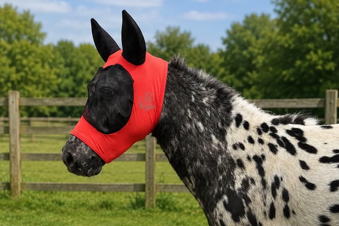 Ruggles Shetland Miniature Section A Pull On Fly Mask With Ears | Stretch Lycra | Horse & Pony Eye Protection | Standard Shetland & X-Mini Sizes (Orange, Std Shet)