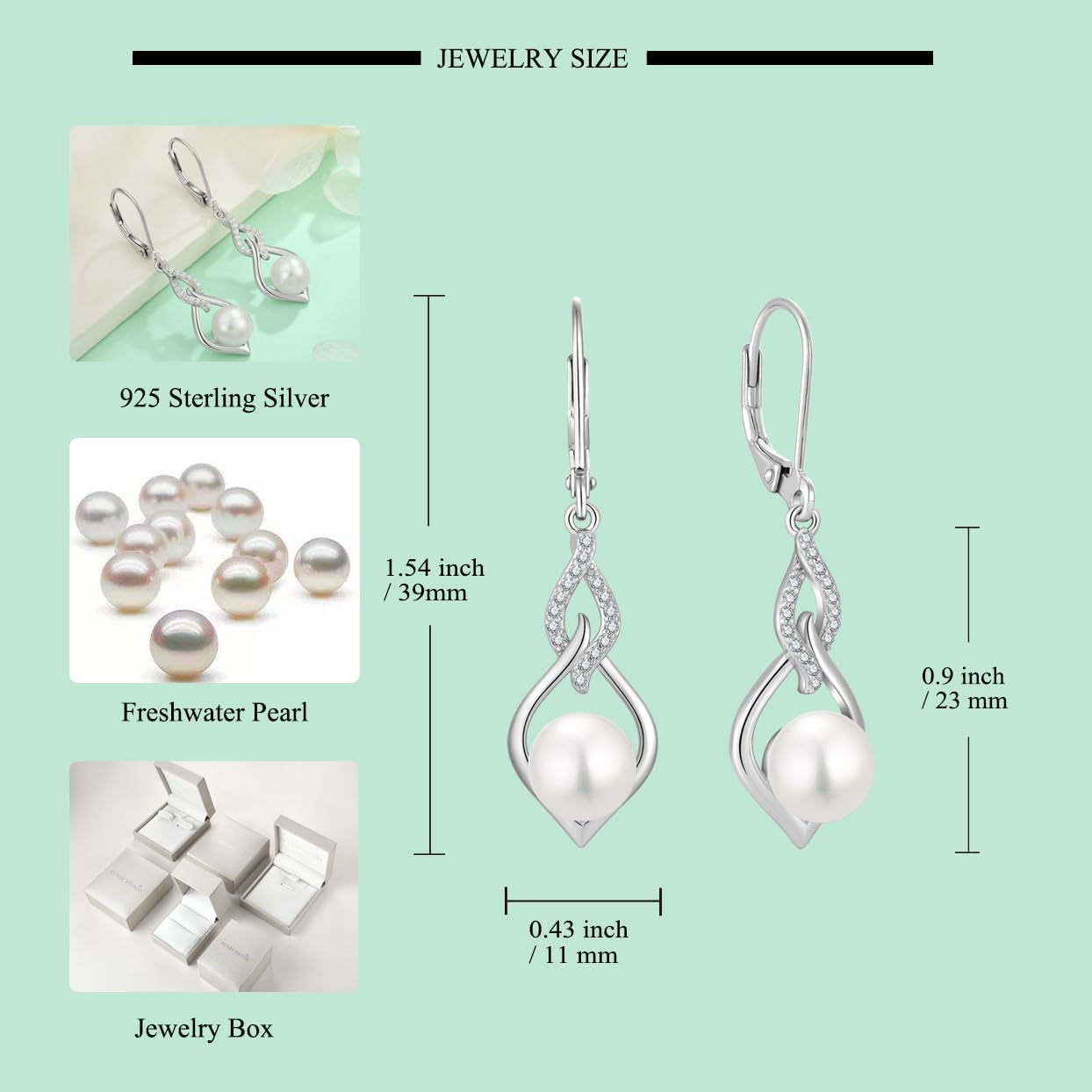 Starchenie Infinity Pearl Dangle Drop Earrings 925 Sterling Silver Rose Gold/18k Gold Plated Leverback Earrings Jewelry Gift for Women - Image 6