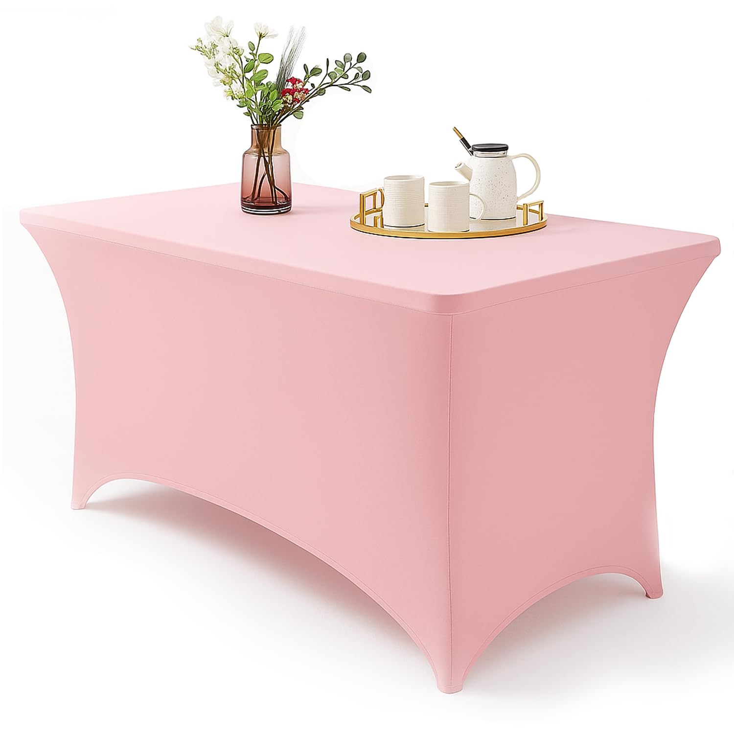 AMERTEER Spandex Rectangular Table Cloth 6ft - Tight Universal Fitted, Washable And Wrinkle Resistant Stretch Patio Table Cover For Event, Wedding, Cocktail, Banquet & Parties Tablecloth (Pink)