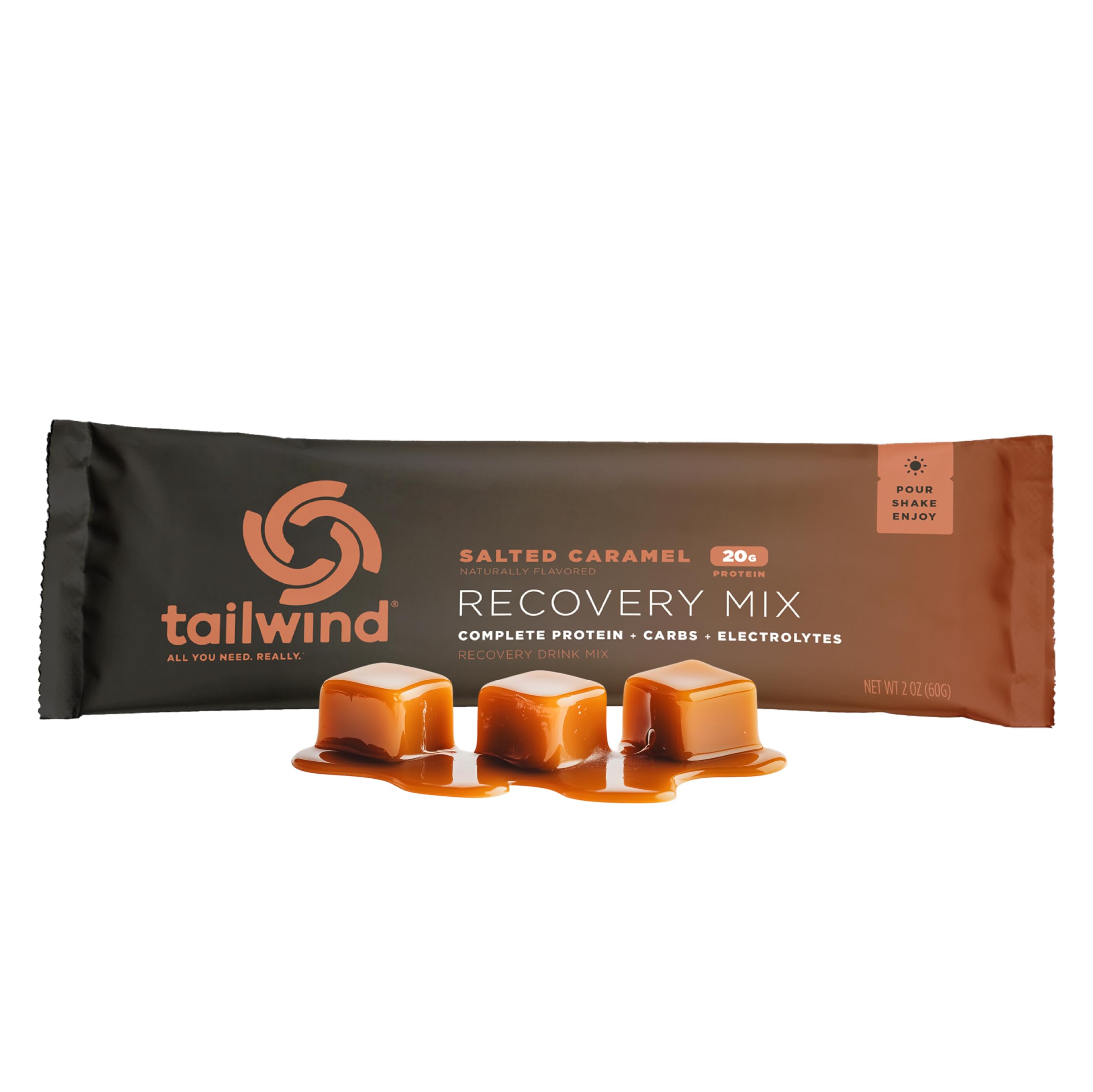 Tailwind Nutrition Recovery Mix, 20 Grams Complete Protein, Carbohydrates, and Electrolytes Powder Drink Mix for Post-Workout, Free of Gluten, Soy, and Dairy, Vegan, 12 Servings, Salted Caramel