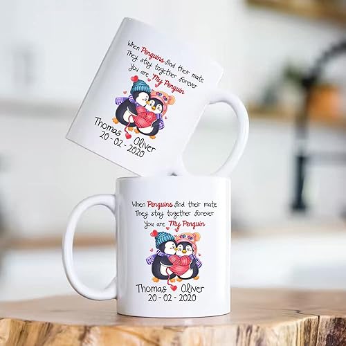 Miniatura 4 de Mugs Café de aniversario personalizado para esposa marido de él ella amante regalos para aniversario You Are My Penguins Coupe romántico nombre