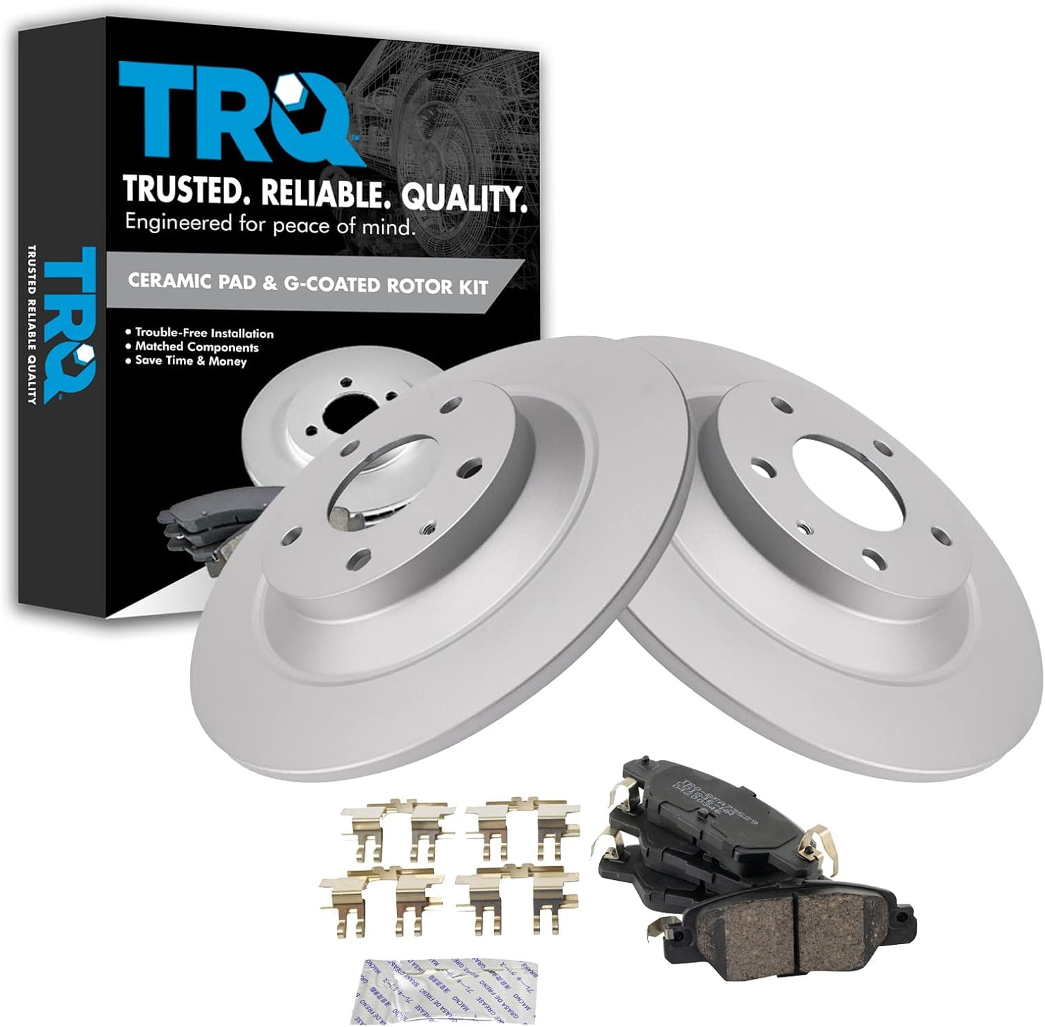 TRQ Rear Brake Pad & Rotor Kit Brake Pads Brake Rotor Ceramic Premium G-Coated Compatible with 2016-2018 Mazda CX-5