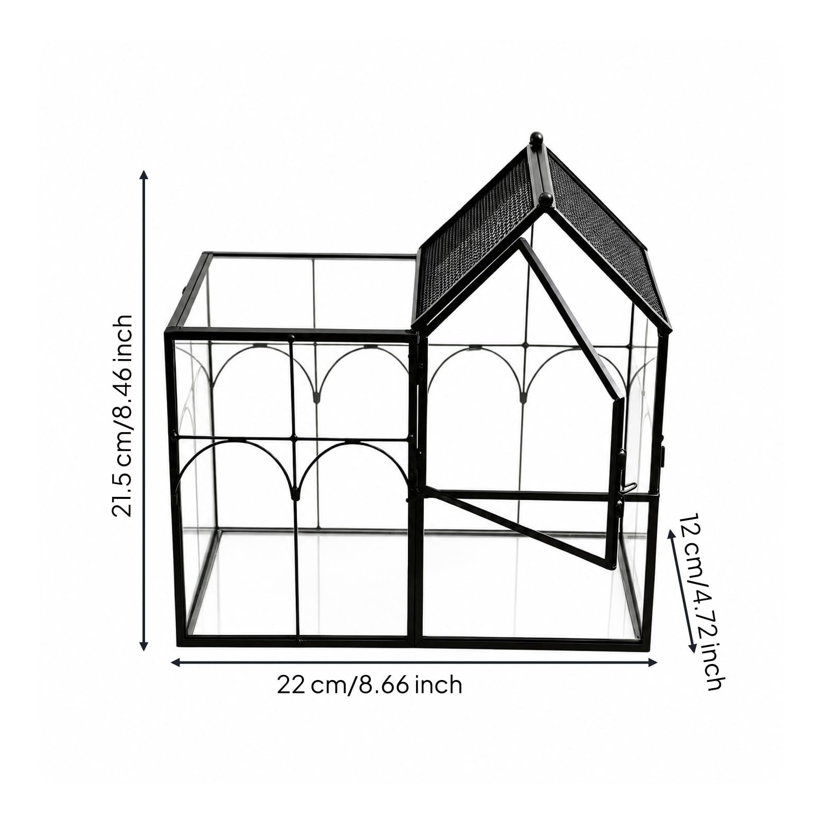 Baoblaze Terrario con Estructura Metálica en Forma Casa Transparente Expositor Paisajes Sembrados en Miniatura Ventilado, Negro