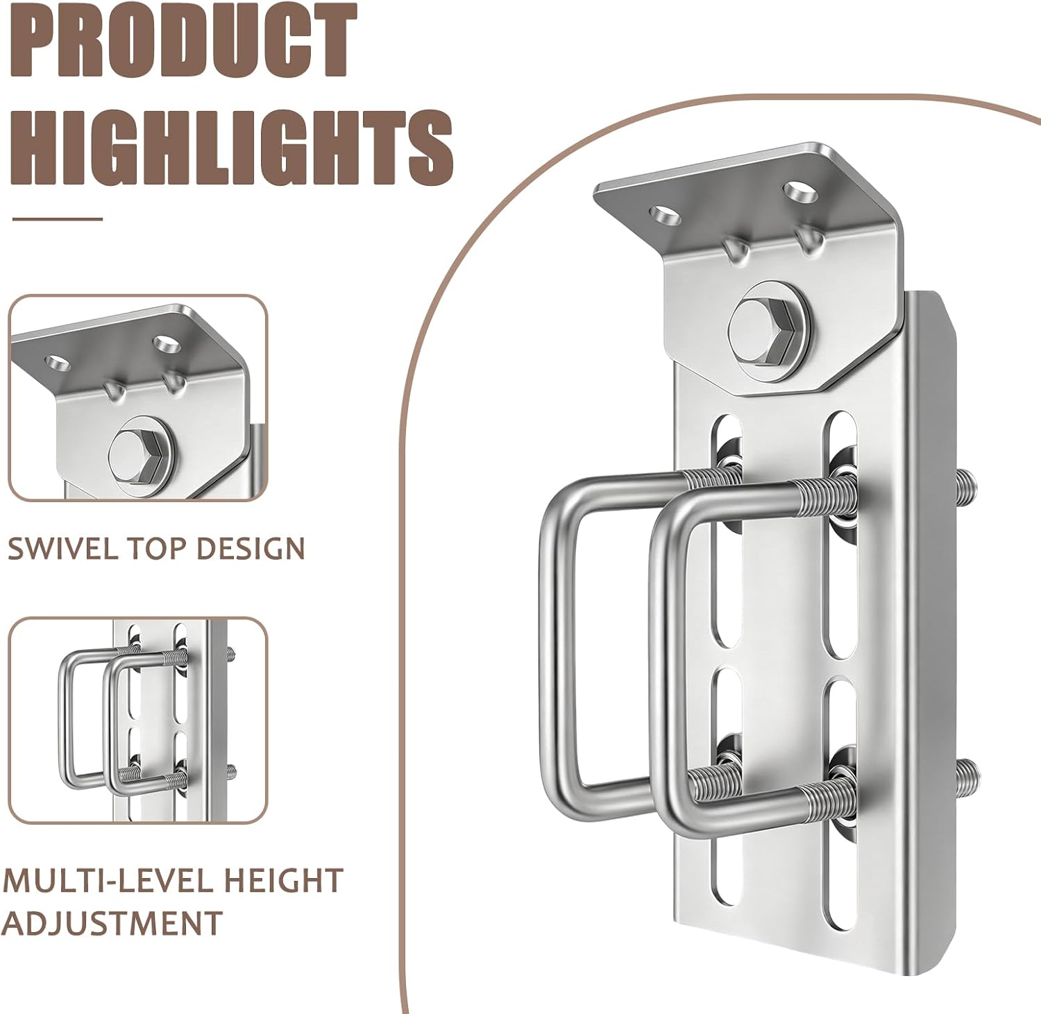 8" Boat Trailer Bunk Bracket Kit Double U Heavy Duty Silver 4 Pack