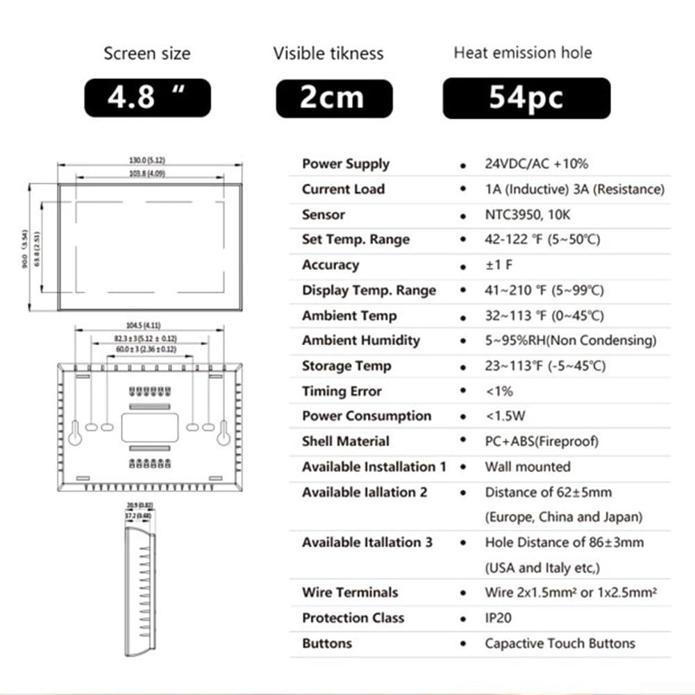 Smartes Thermostat für Heim-WLAN, Wärmepumpen-Raumthermostat, 10,9 cm Vollfarbbildschirm, programmierbares digitales Thermostat BHP-8000