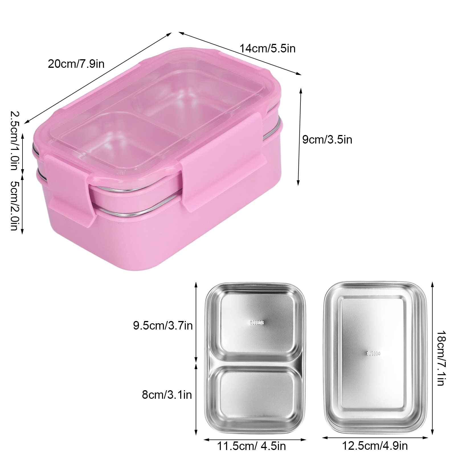 AUNMAS Lunch Box, Reusable Stainless Steel Lunch Box, Double Layer Box Stainless Steel Lunch Box for Office for Travel ()
