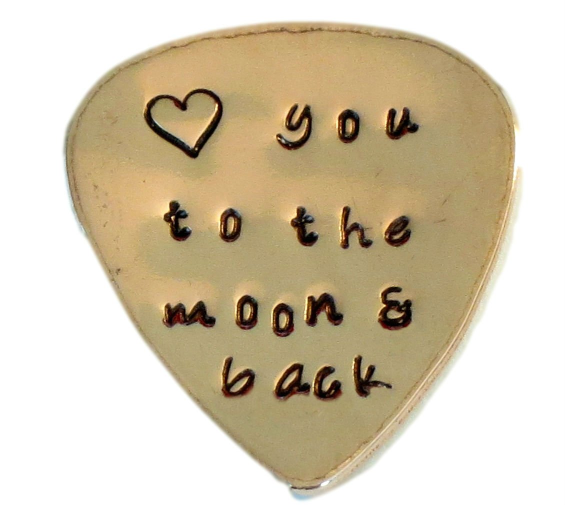 Copper - Custom Guitar Pick Love You to The Moon and Back Hand Stamped Music Lovers Men Gift for Him Birthday