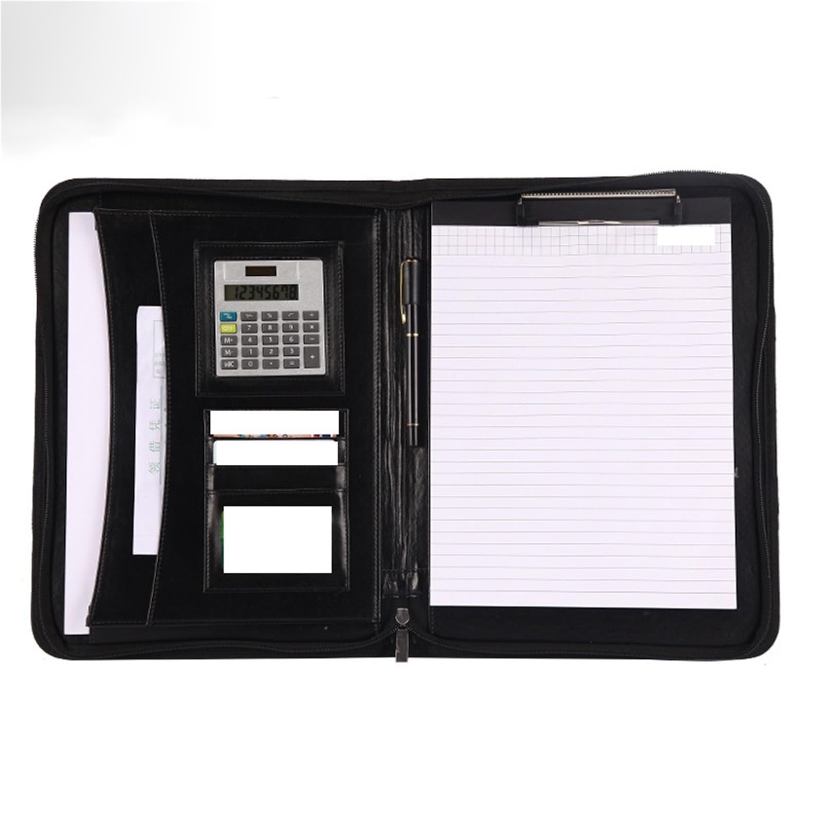 Carpeta De Documentos De Cuero Carpeta multifuncional A4 for conferencias, organizador de papelería empresarial, bolsa for documentos, carpetas archivos cuero for contratos, suministros oficina(Black)
