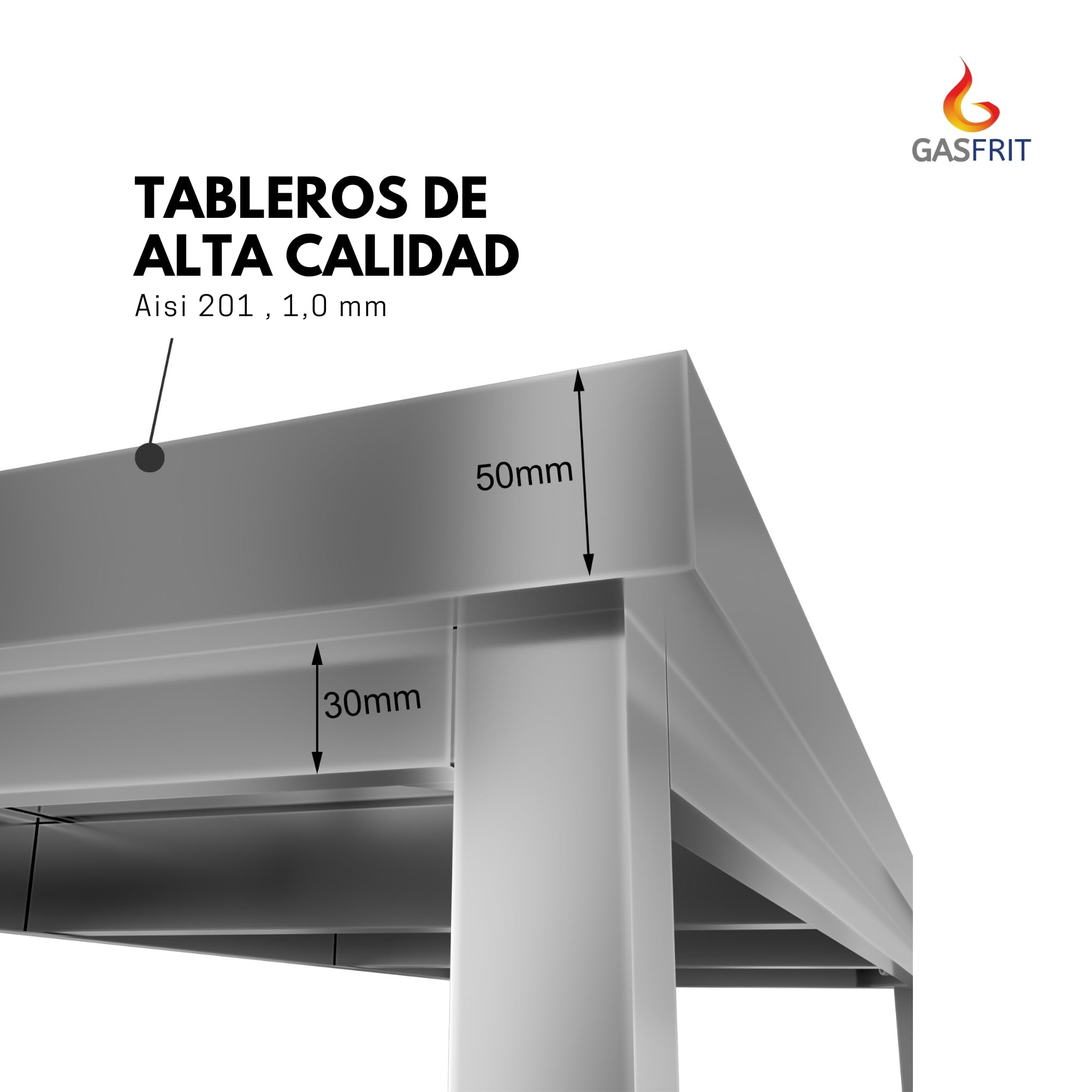 Mesa de Trabajo de Acero Inoxidable AISI 304 para Preparación de Alimentos, Mesa Industrial Profesional con Estante Inferior y Patas Regulables, Cocina y Hostelería (1500 x 600 x 850 mm)