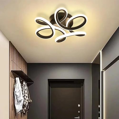 Miniatura 2 de Lámpara de techo semiempotrada moderna de 30 W, lámpara de techo negra de 10 pulgadas con anillos curvos para pasillo, entrada, vestíbulo, sala de