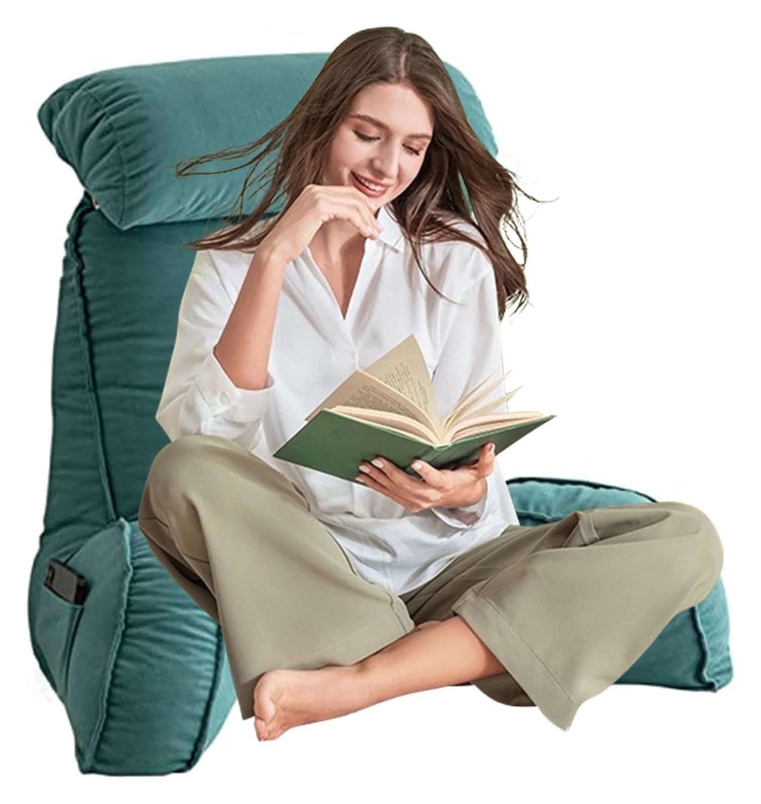 Iulgfsc Jade Green Reading Pillow， Soft Cozy Large Adult Backrest Lounge Cushion