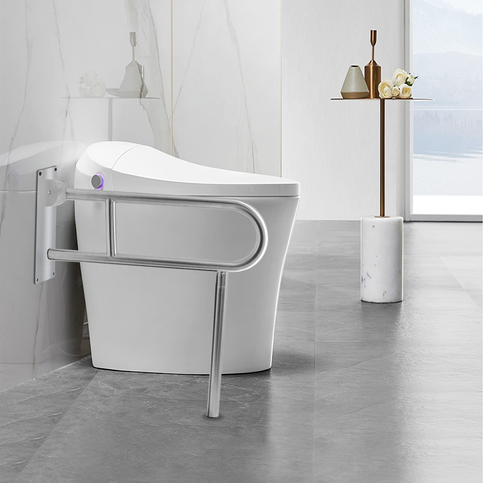 JoliJour Maniglione Ribaltabile per Bagno WC, Maniglia Di Supporto Pieghevole con Gambe, Rotazione Verticale 90°, Supporto 330 Libbre, Acciaio Inossidabile