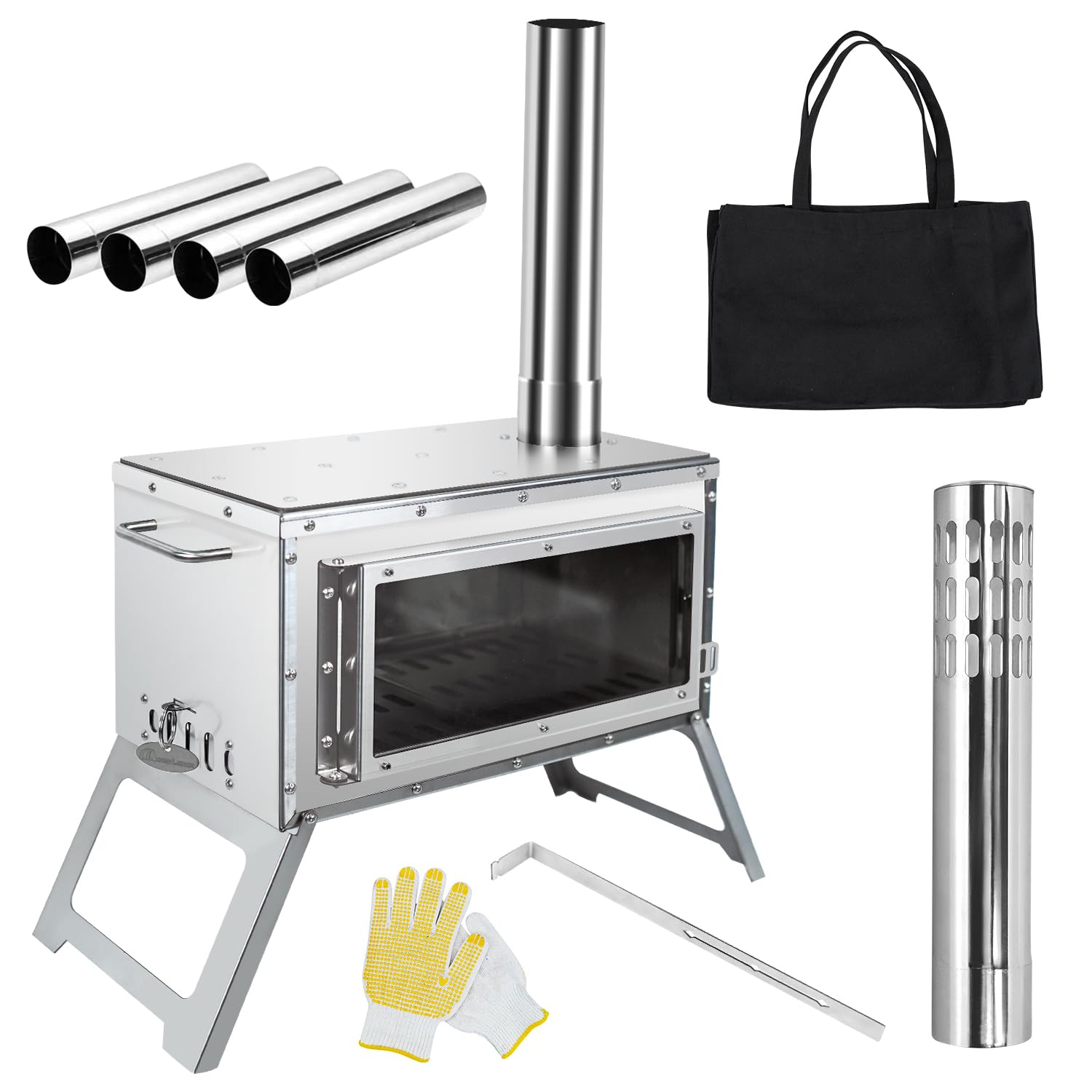 Amazon.co.jp: MOON LENCE 薪ストーブ 二次燃焼 耐熱ガラス窓 煙突