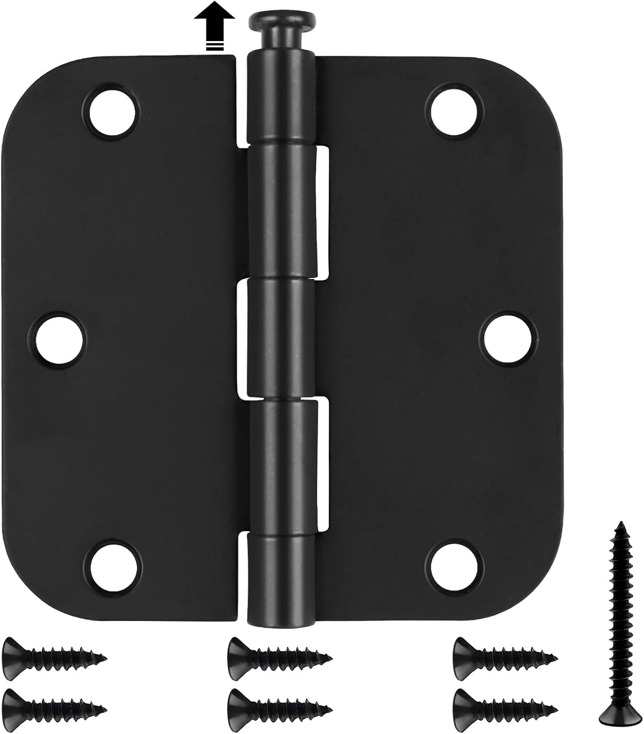 Estmoon 42 Pack Matte Black Door Hinges 3.5 x 3.5 Inch, 5/8" Radius Rounded Interior Hinges for Standard Doors, 6 Holes