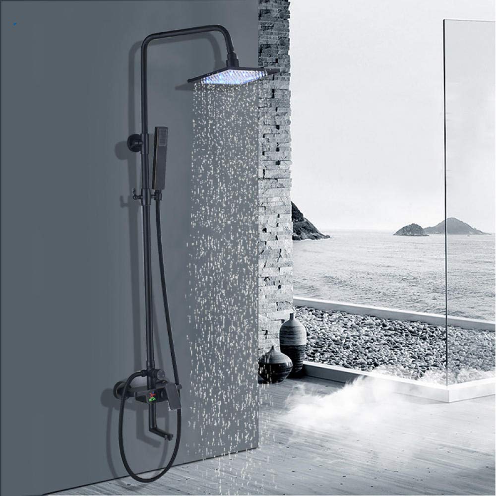 Huin Grifo de ducha LED Cabezal de lluvia de latón negro Válvula mezcladora fría caliente Grifo mezclador de baño Grifos de bronce