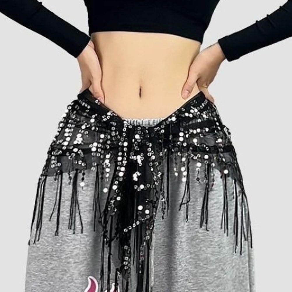 Falda con Lentejuelas, Pañuelo De Cadera, Borlas, Cinturón Brillante con Flecos, Falda Envolvente para Mujer, Espectáculo De Festival, Rave, Fiesta, Baile Callejero.