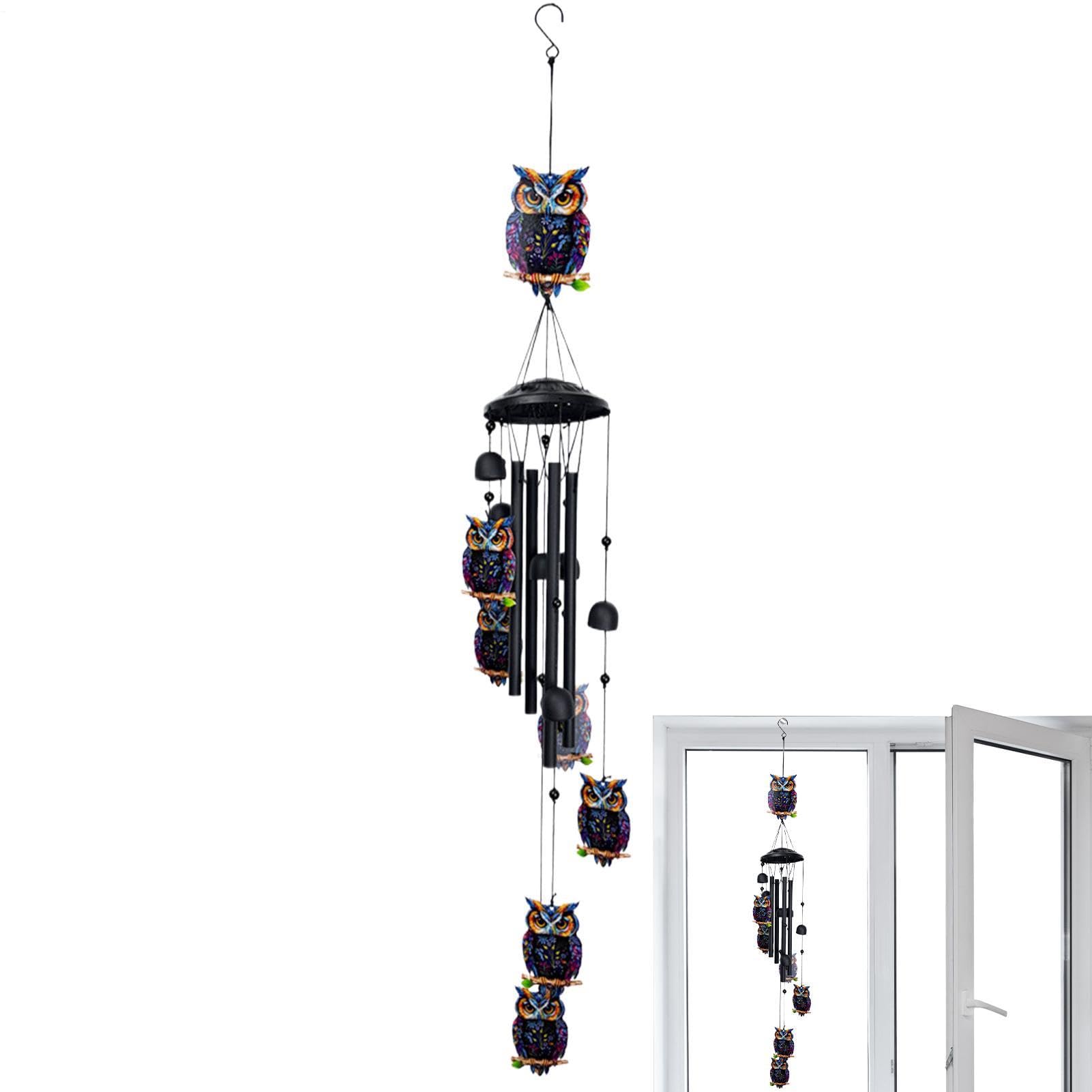 Carillón de Viento de Búho Decoración Metálica De Porche | Campanilla de Viento Exterior Para Propietarios, Amantes De La Naturaleza, Balcones, Patios, Salones, Dormitorios Y Hogar
